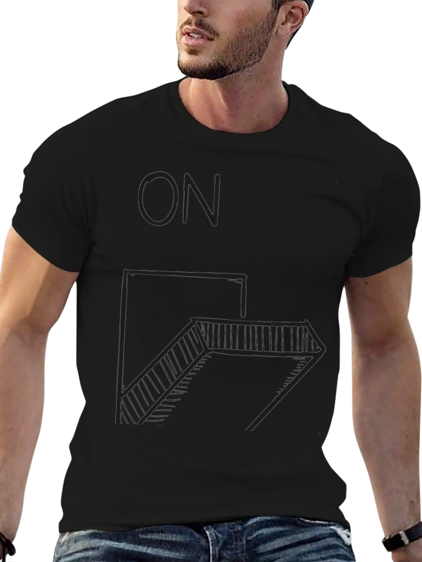Black Minimalist Geometric Staircase T-Shirt view 6