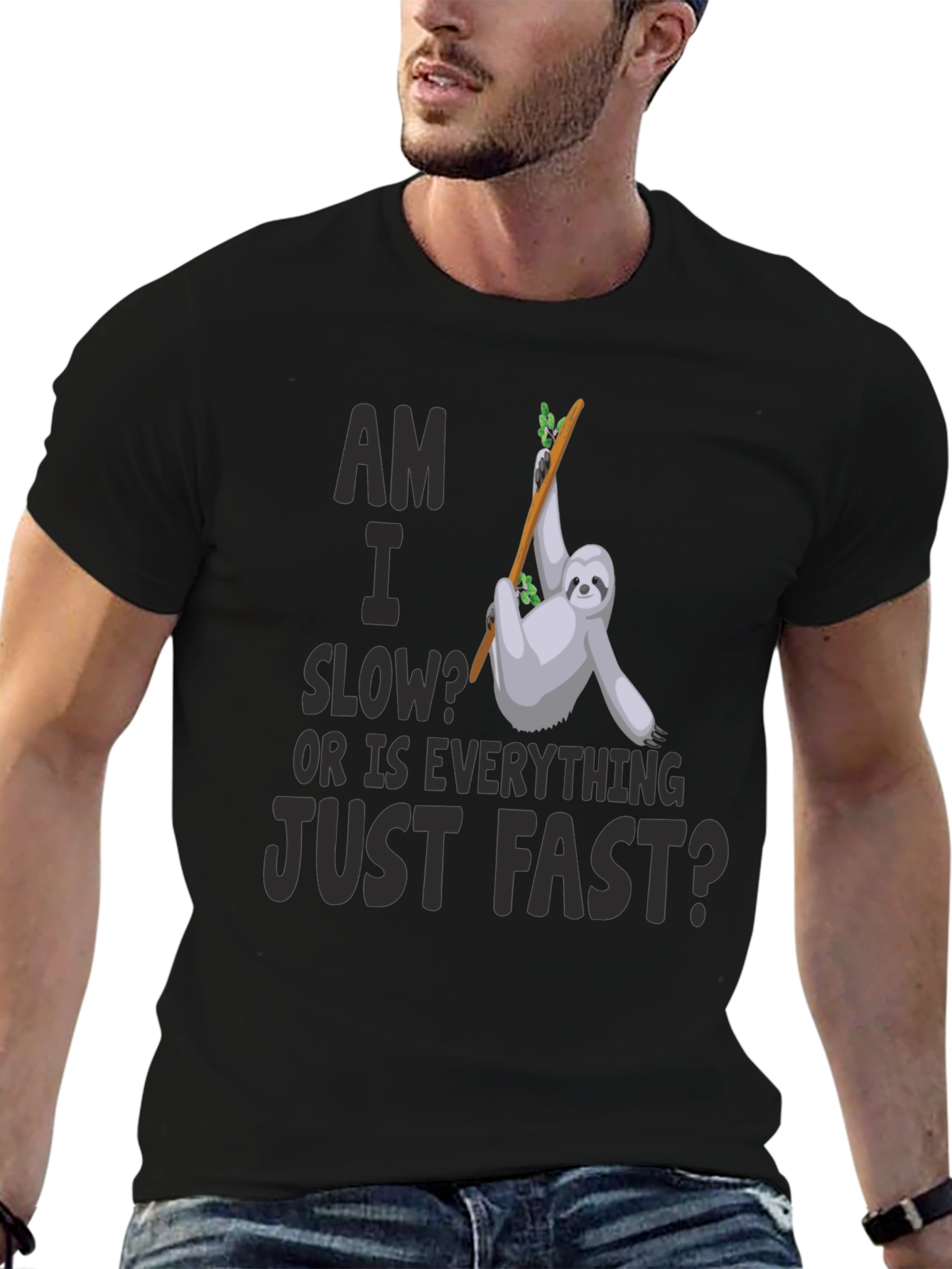 Black Am I Slow? Sloth Graphic T-Shirt view 6