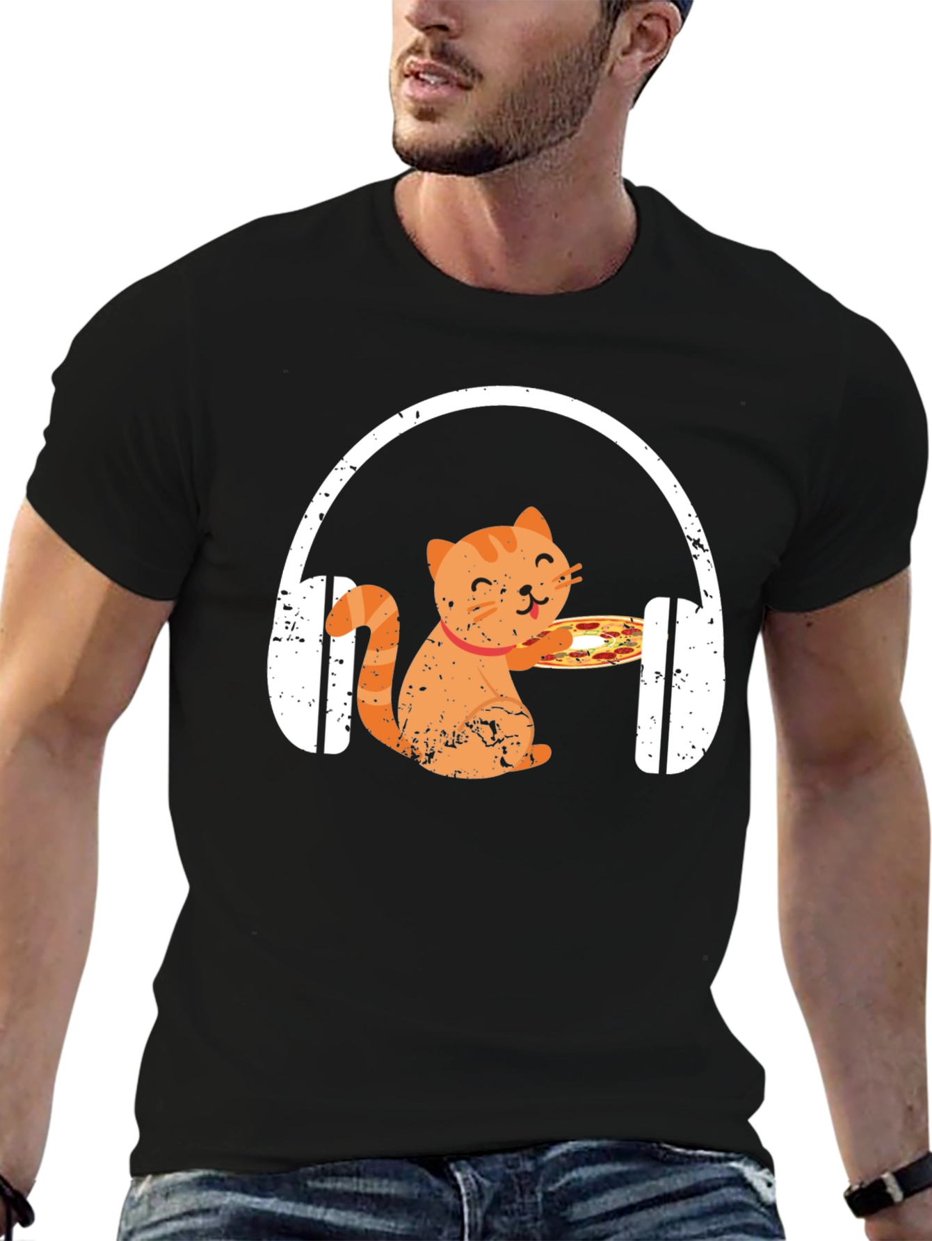 Black Cat Pizza DJ T-Shirt - Music Lover Apparel view 6