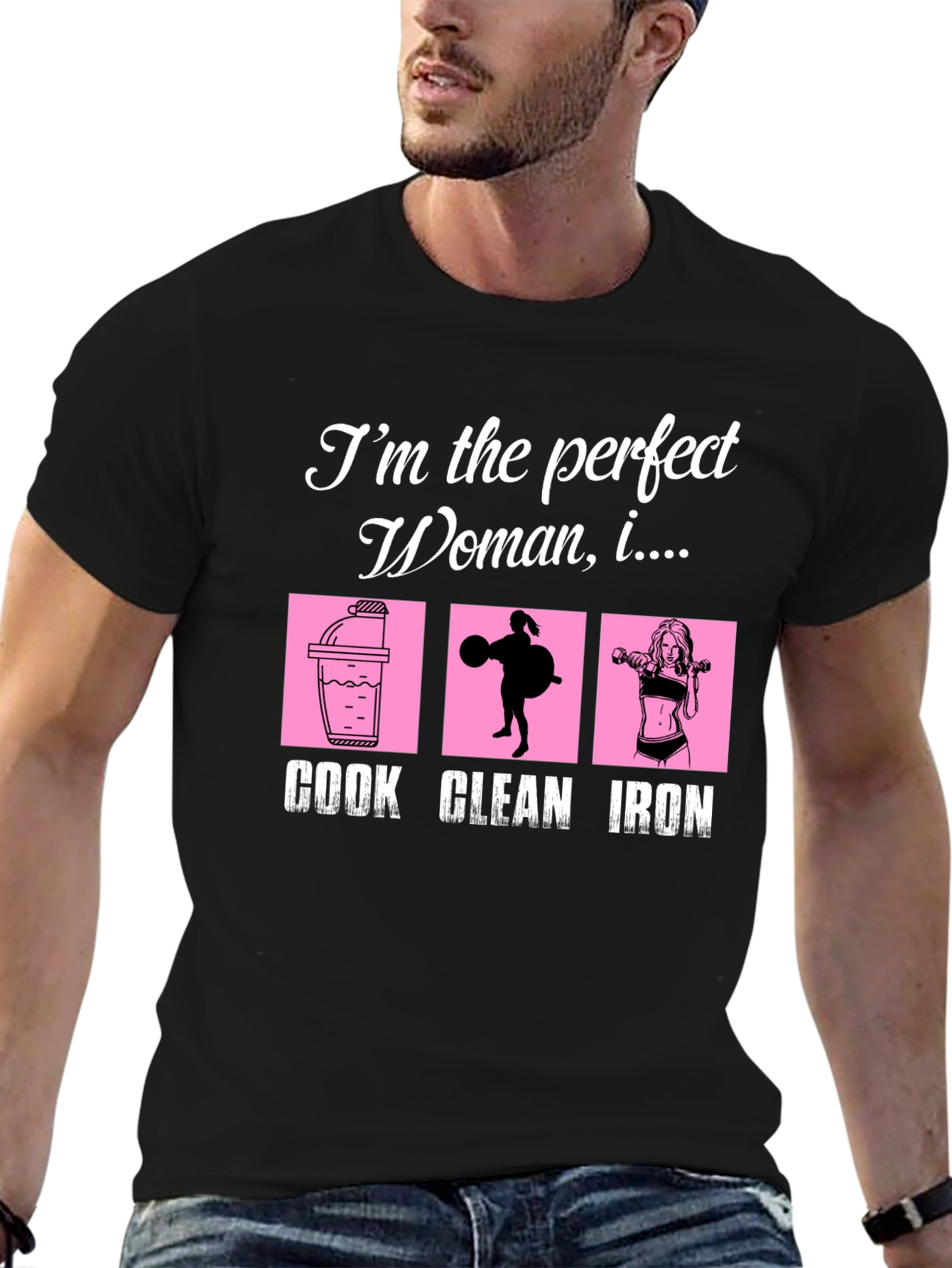 Black Perfect Woman Cook Clean Iron Black Graphic Tee view 6