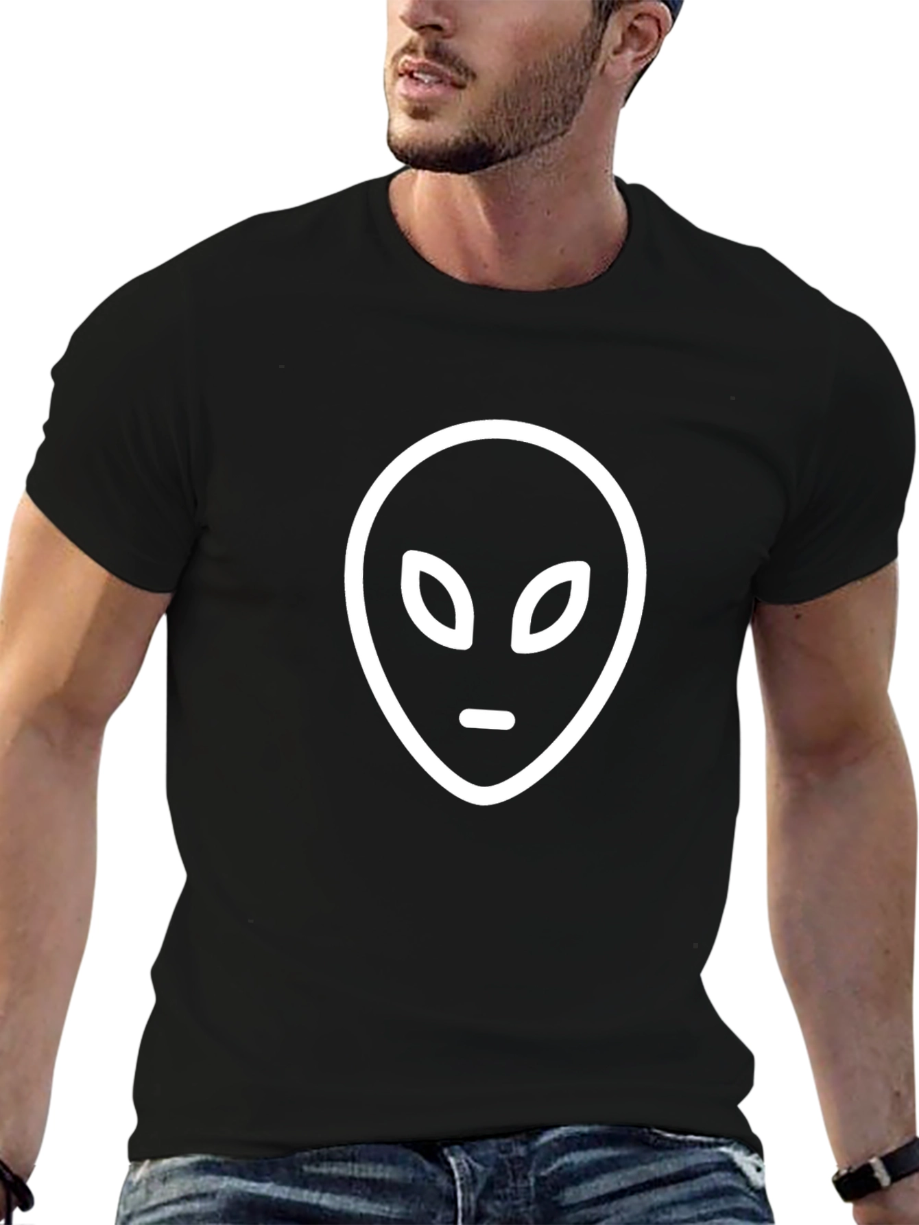 Black Alien Head Graphic Tee - Black Cotton T-Shirt view 6