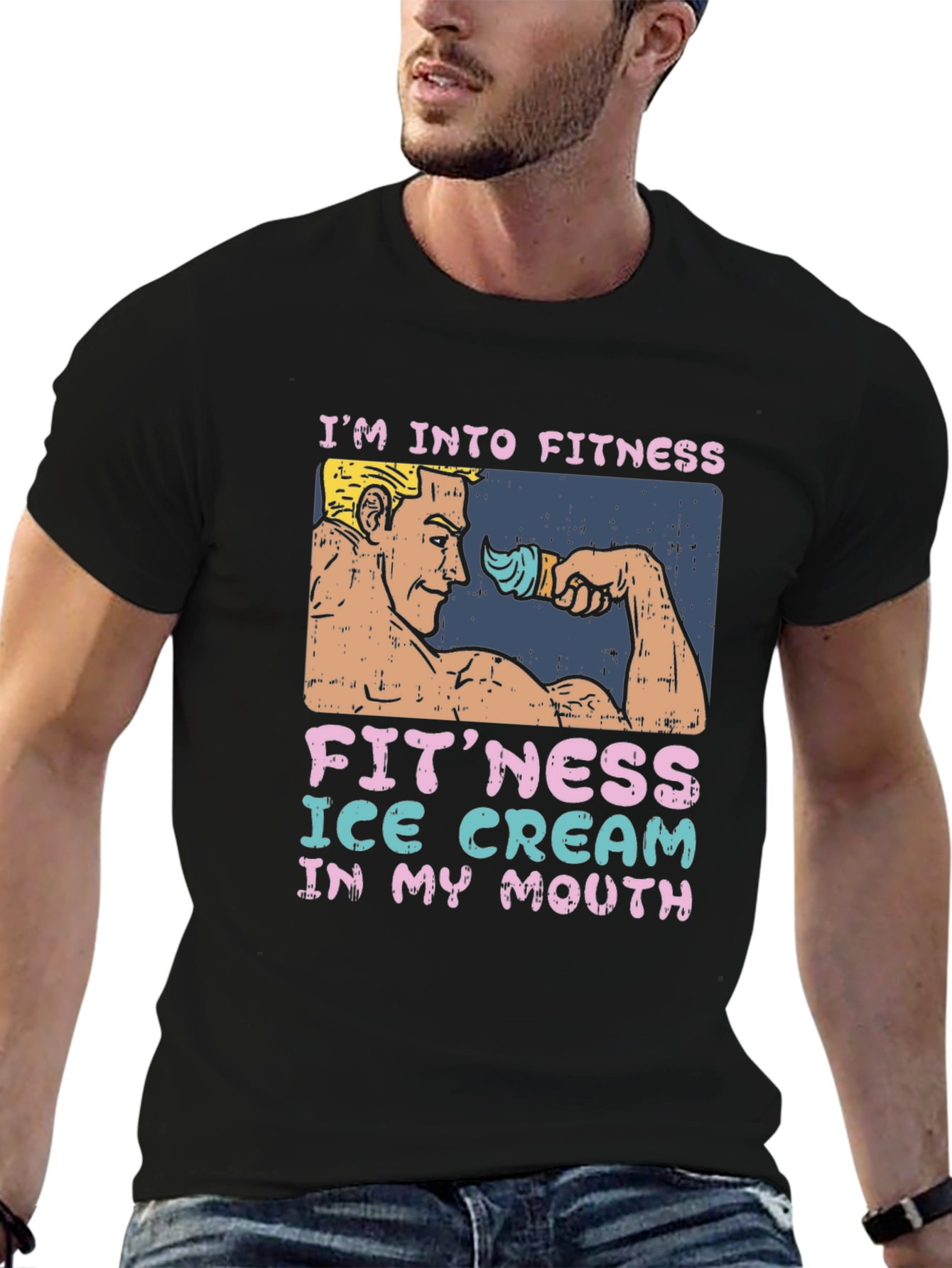 Black Fitness Ice Cream Funny Graphic T-Shirt view 6