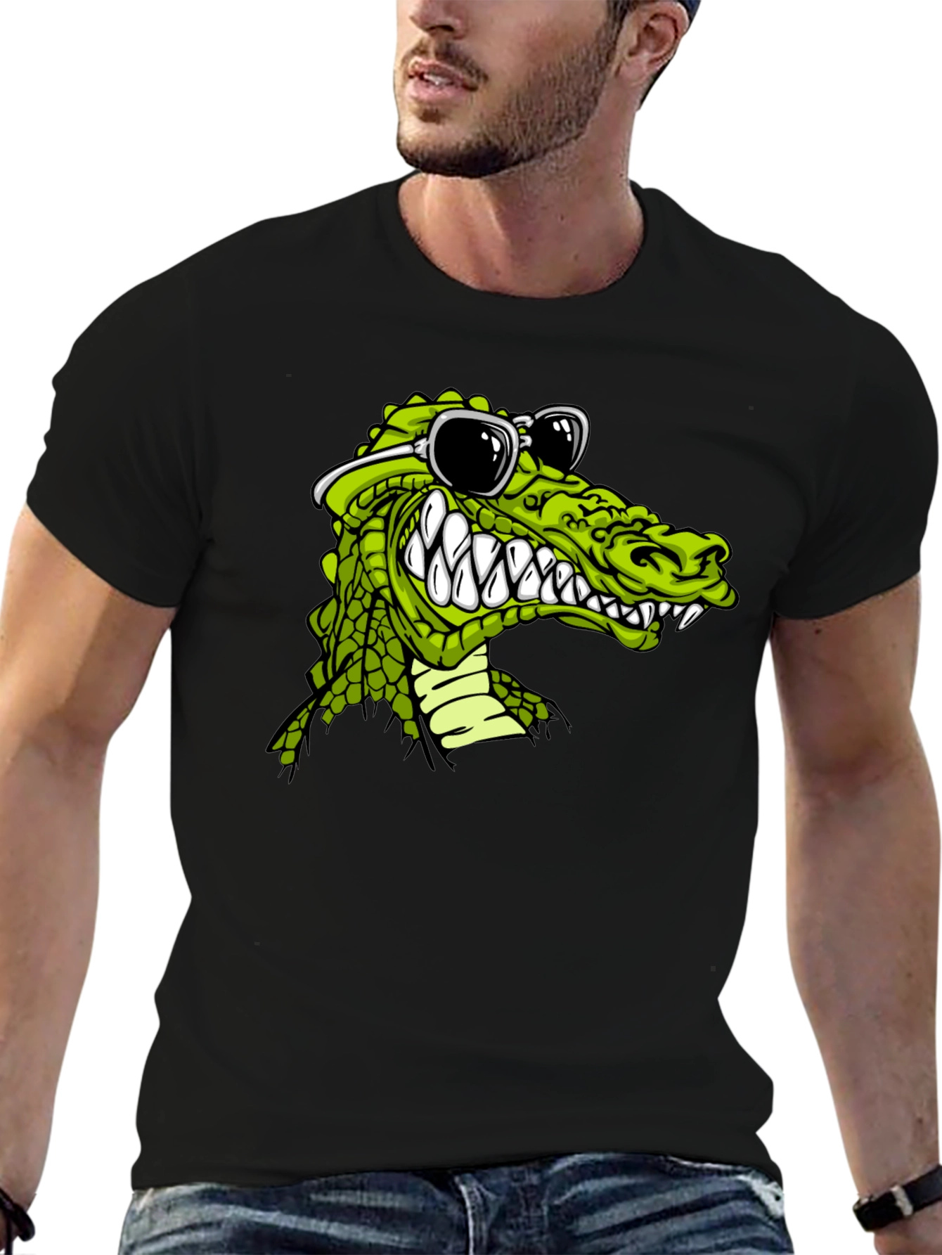 Black Cool Alligator Graphic Tee view 6
