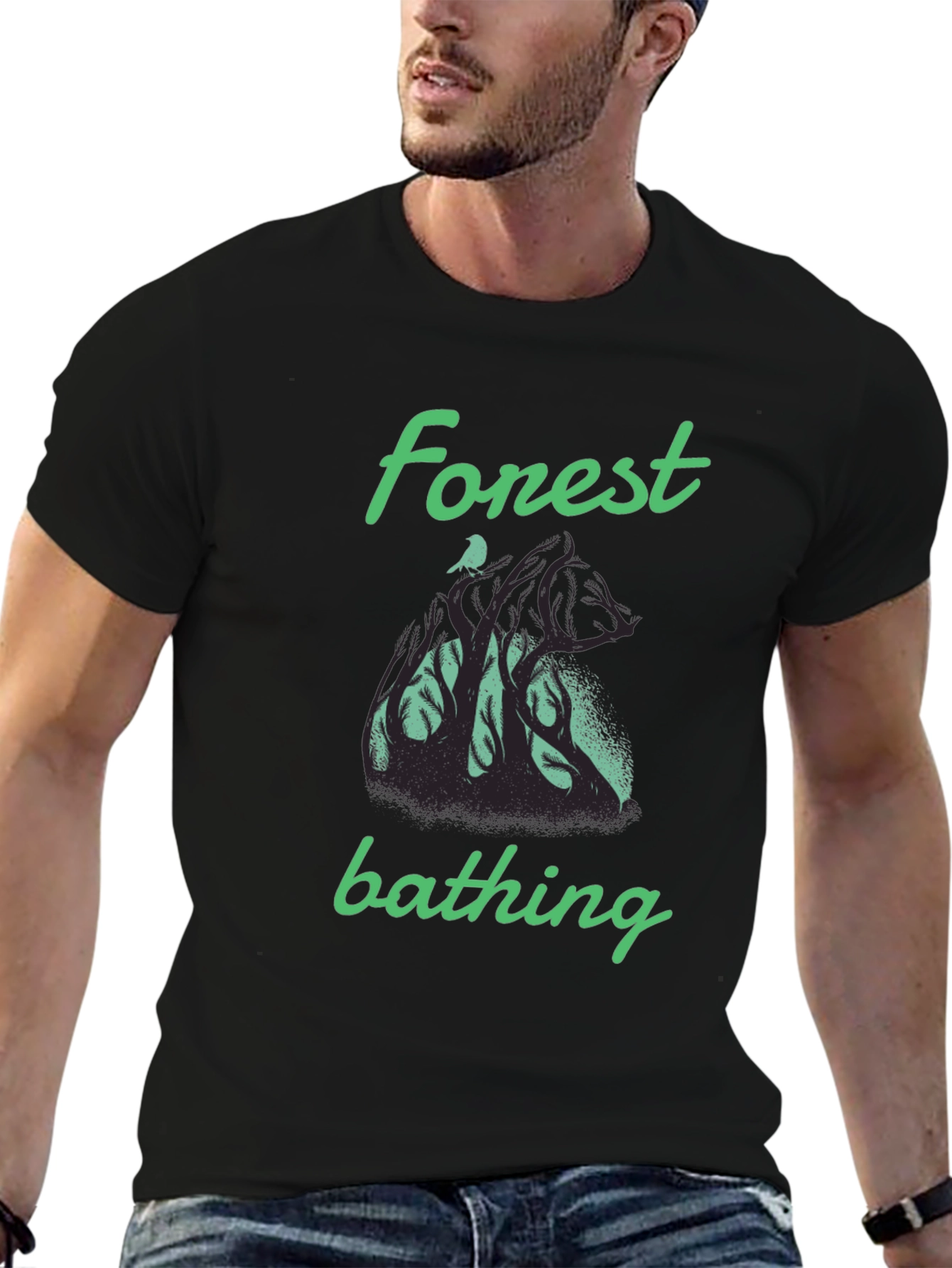 Forest Bathing Graphic Tee - Black Cotton T-Shirt - 6