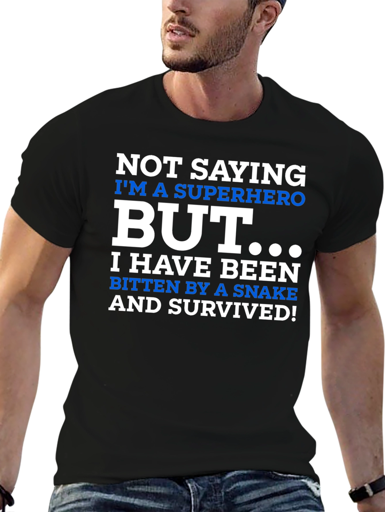Black Superhero Snake Bite Survivor Novelty T-Shirt view 6