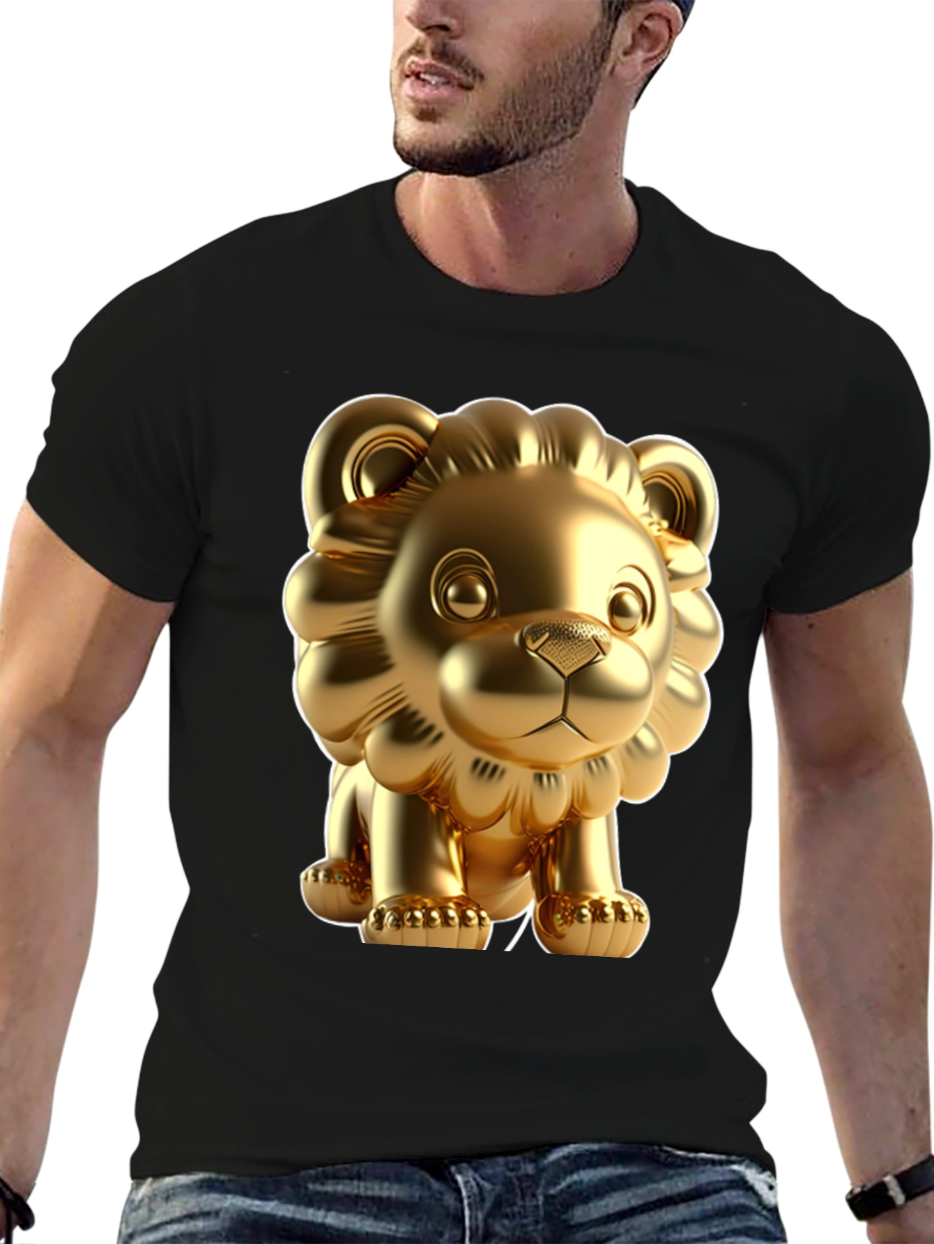 Black Golden Lion Graphic Tee - Bold Style, Soft Fabric view 6