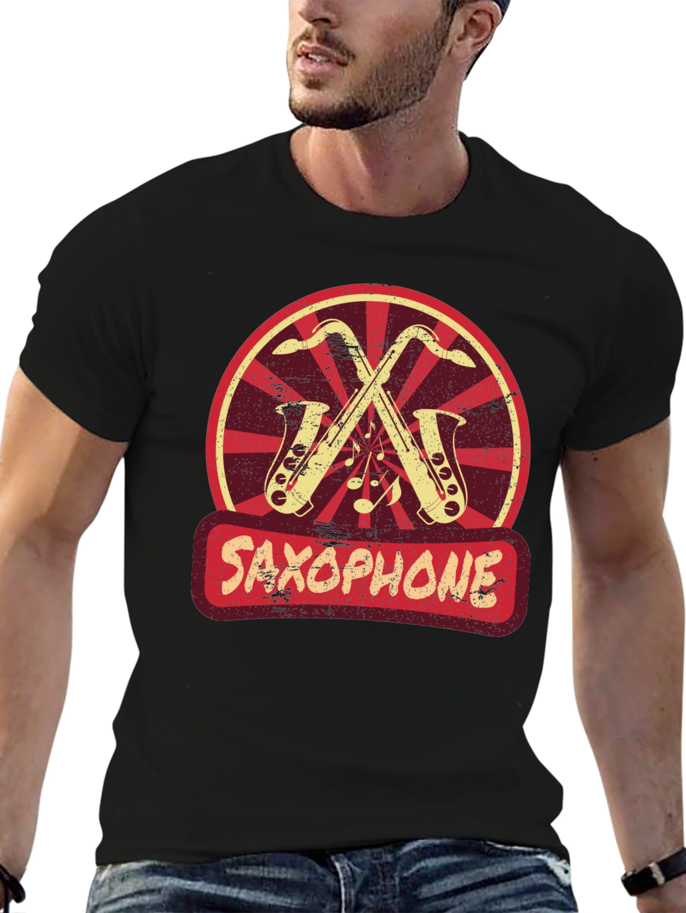 Black Saxophone Music T-Shirt Vintage Style view 6