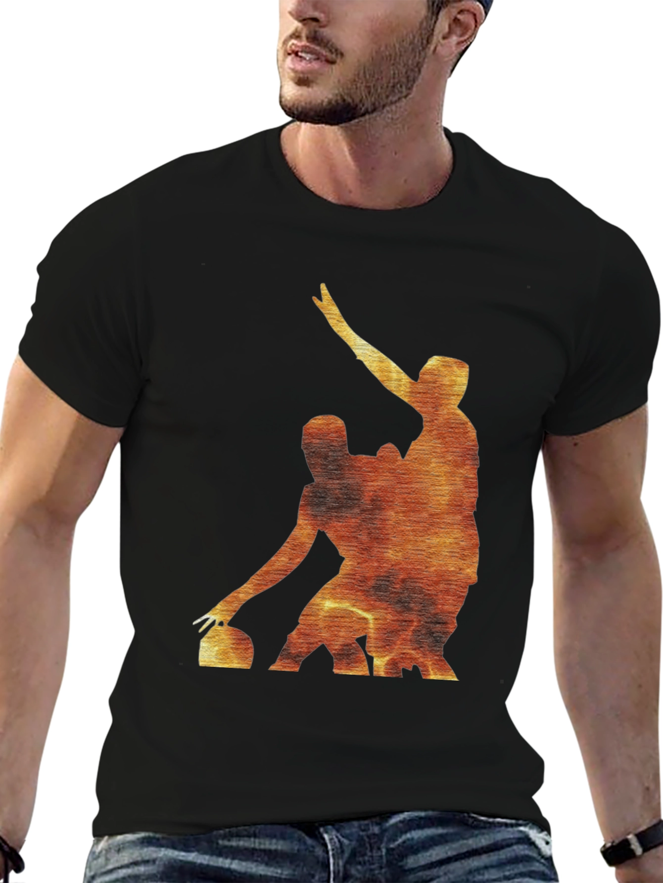 Black Fiery Curling Players Black T-Shirt view 6