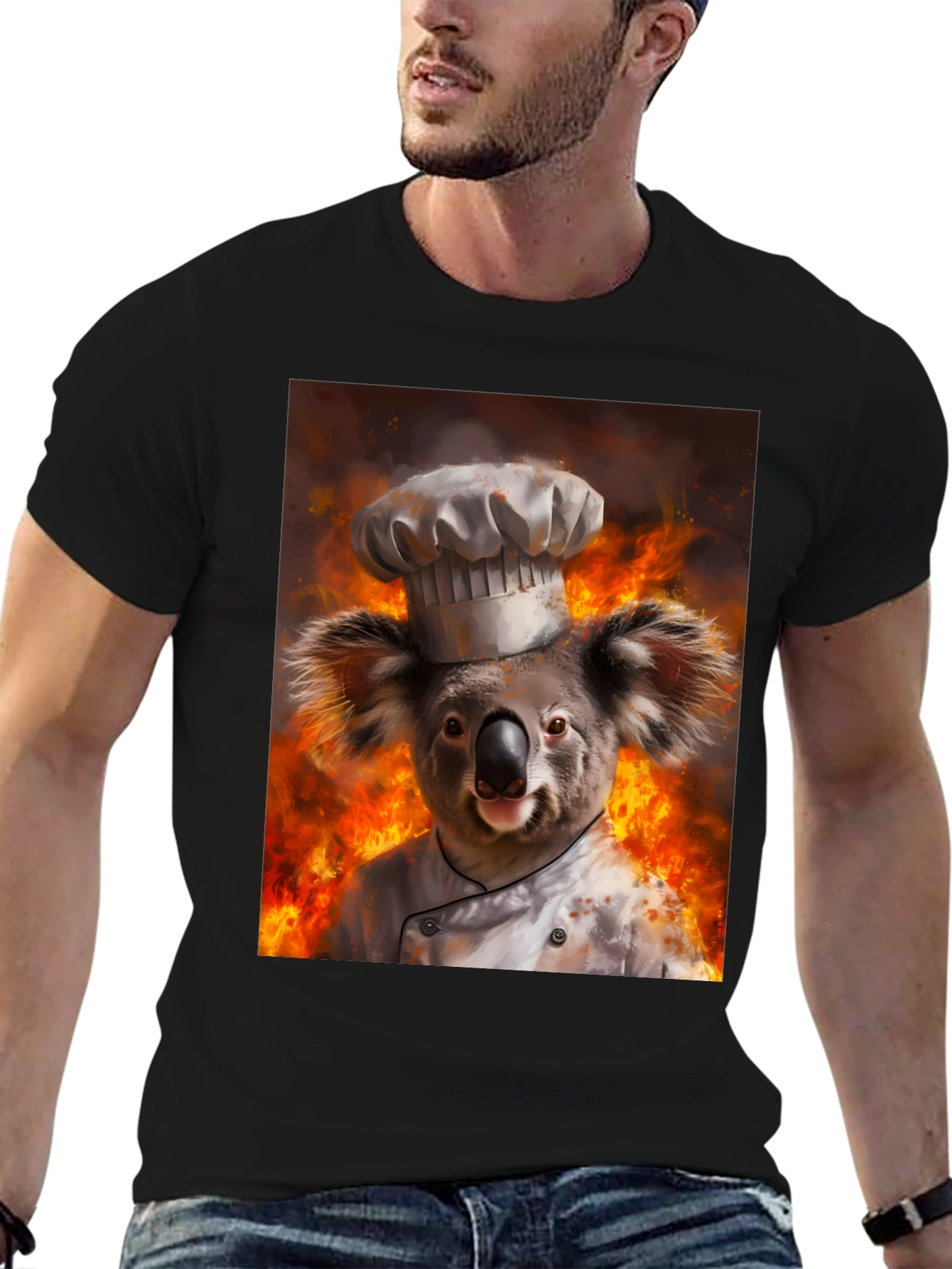 Black Chef Koala T-Shirt - Fiery Kitchen Design view 6