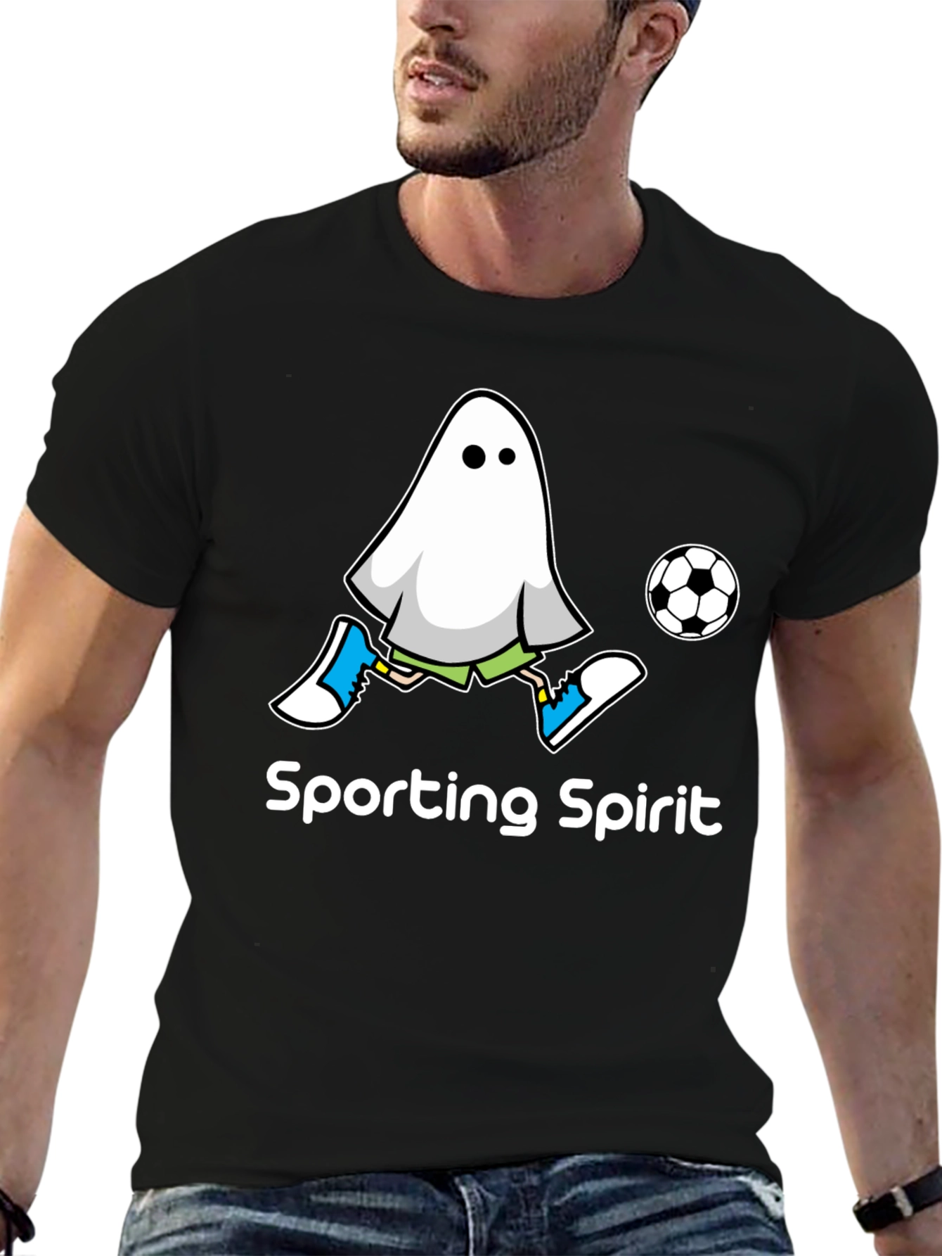 Black Sporting Spirit Ghost Soccer T-Shirt view 6