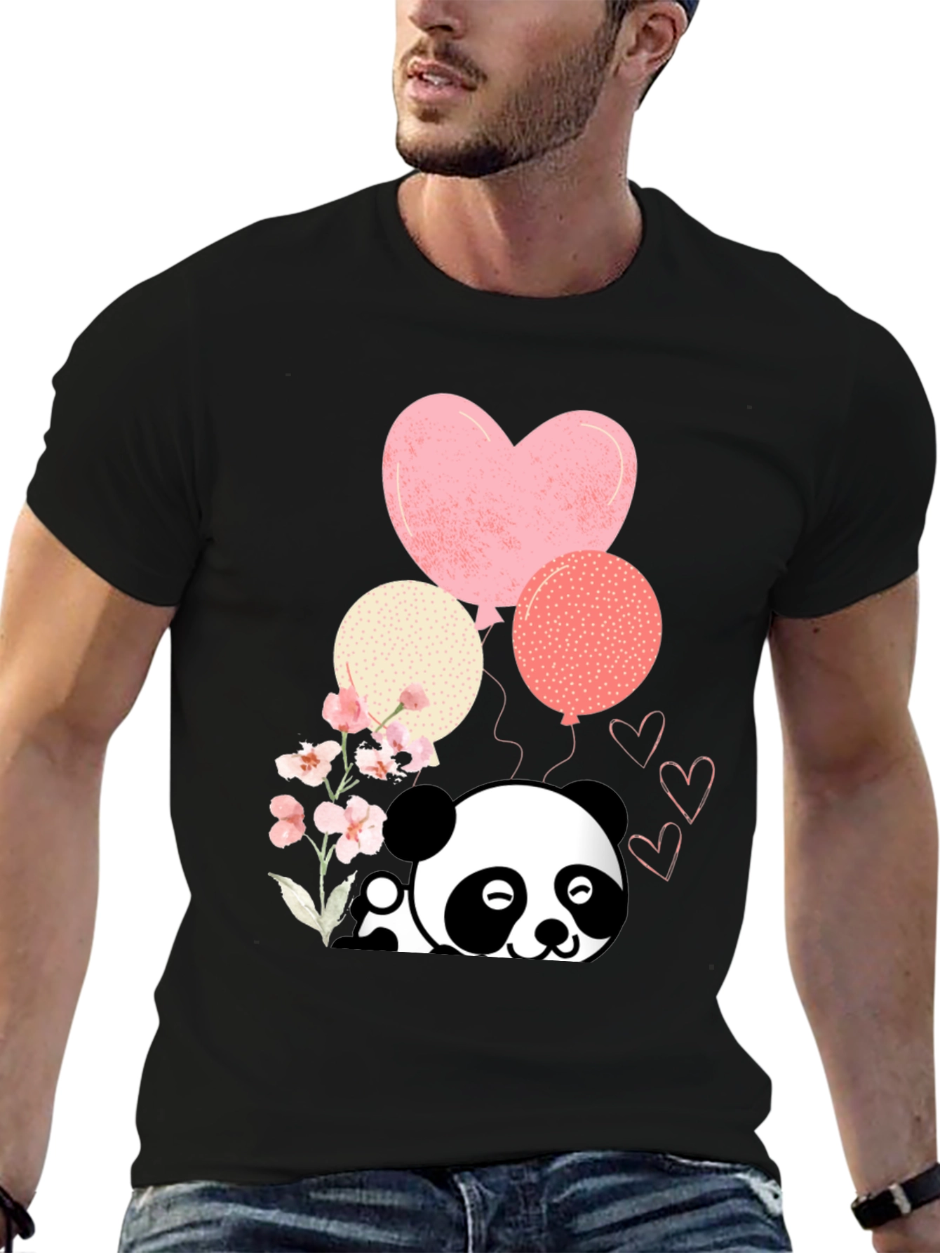 Black Cute Panda & Balloons Graphic Tee view 6