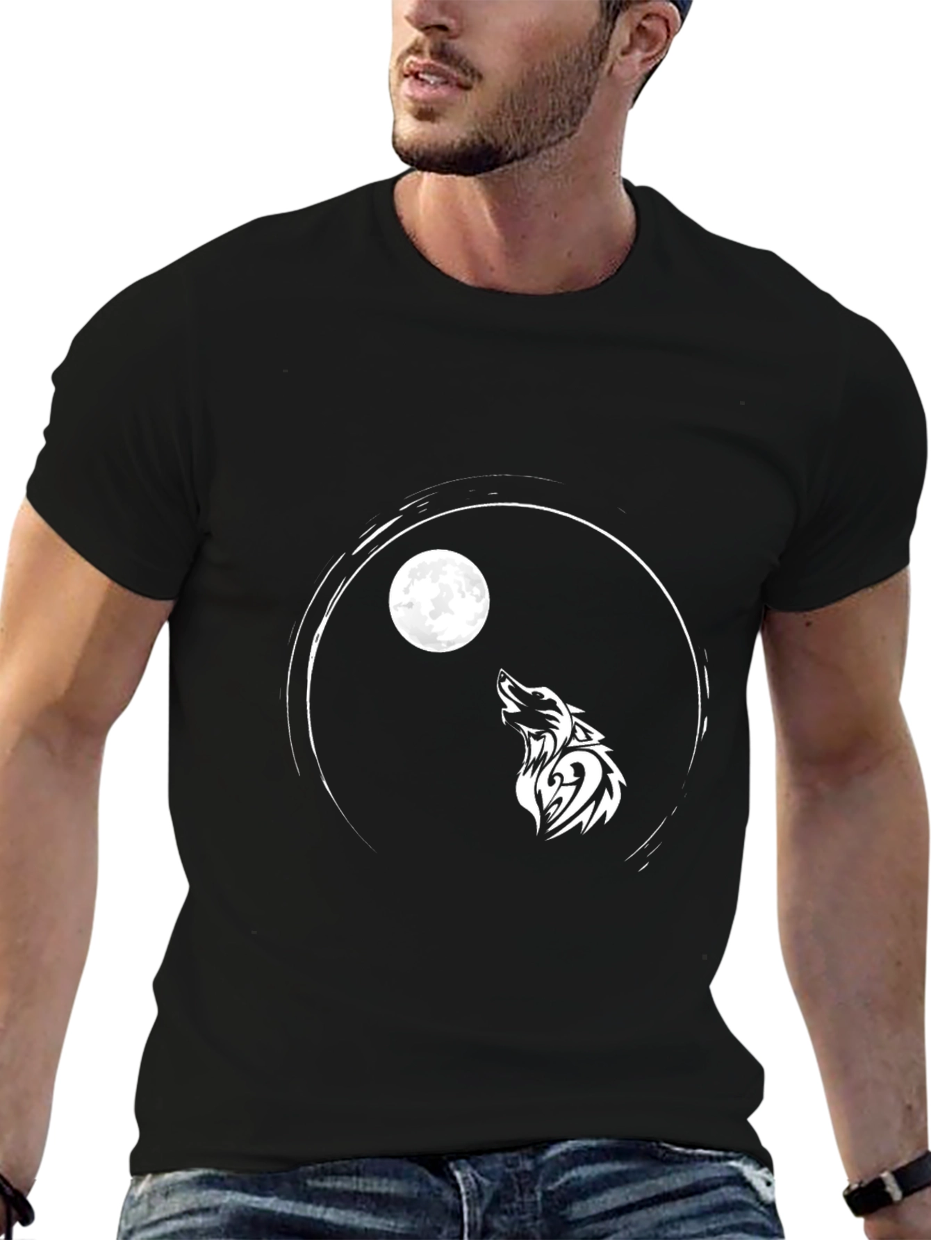 Black Wolf Moon Graphic Tee - Black Cotton Blend view 6