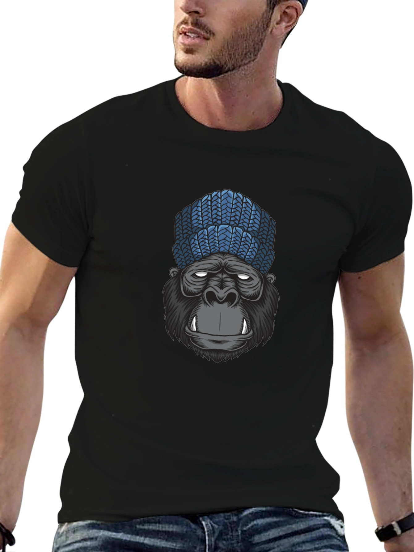 Black Gorilla Beanie Graphic Tee - Cool & Casual view 6