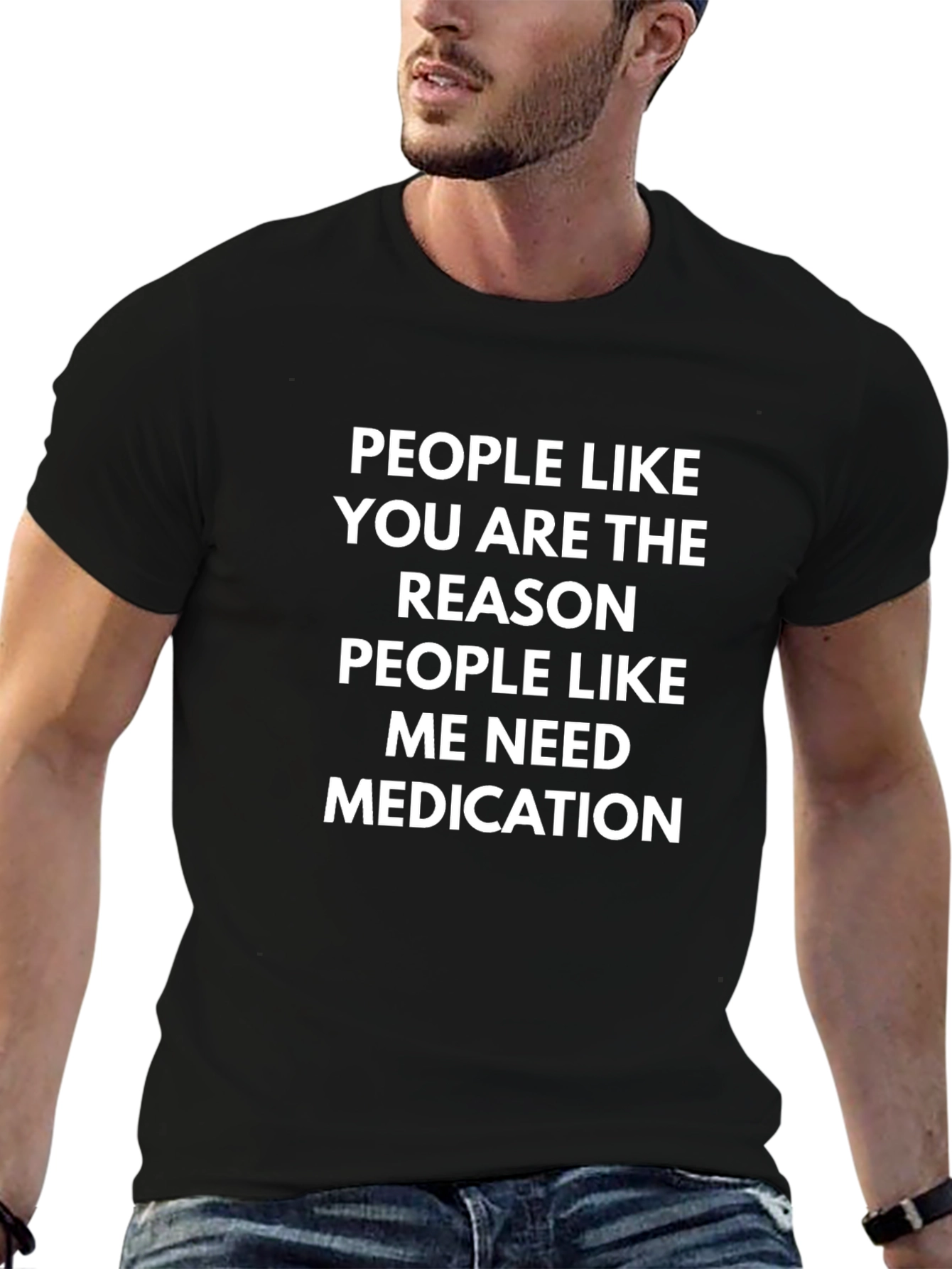 Black Funny Medication Graphic Tee - Black Cotton T-Shirt view 6