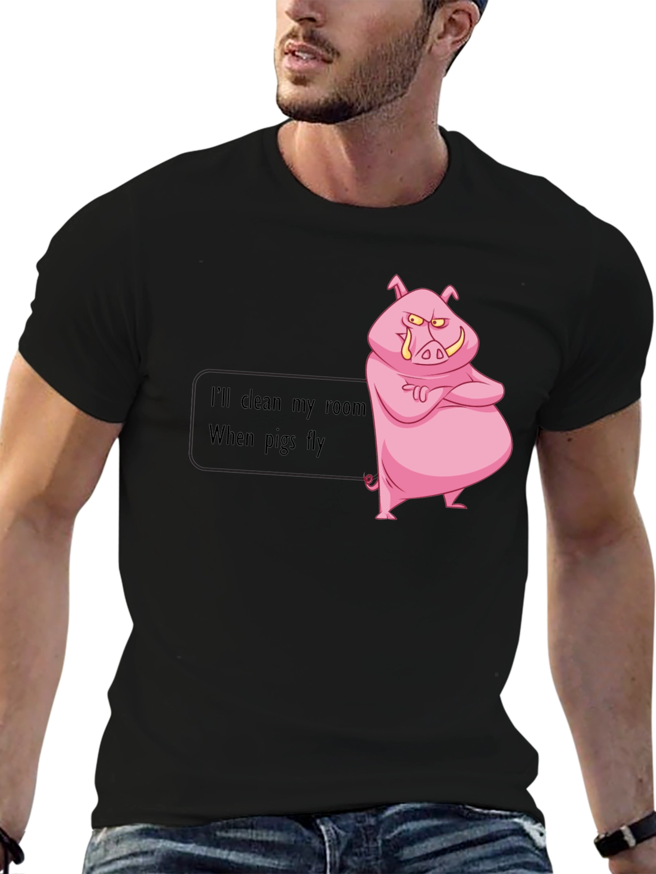 Black Funny "When Pigs Fly" Graphic Tee view 6