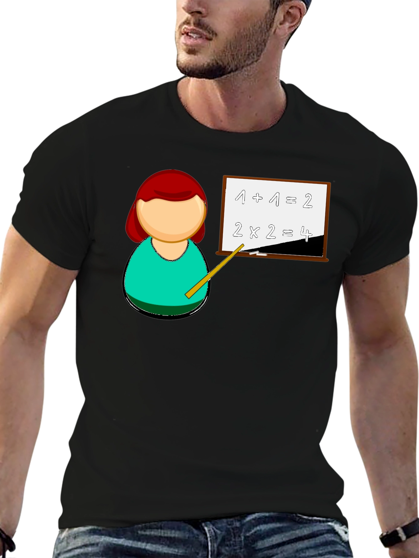 Black Math Teacher T-Shirt - Unique Cartoon Design view 6