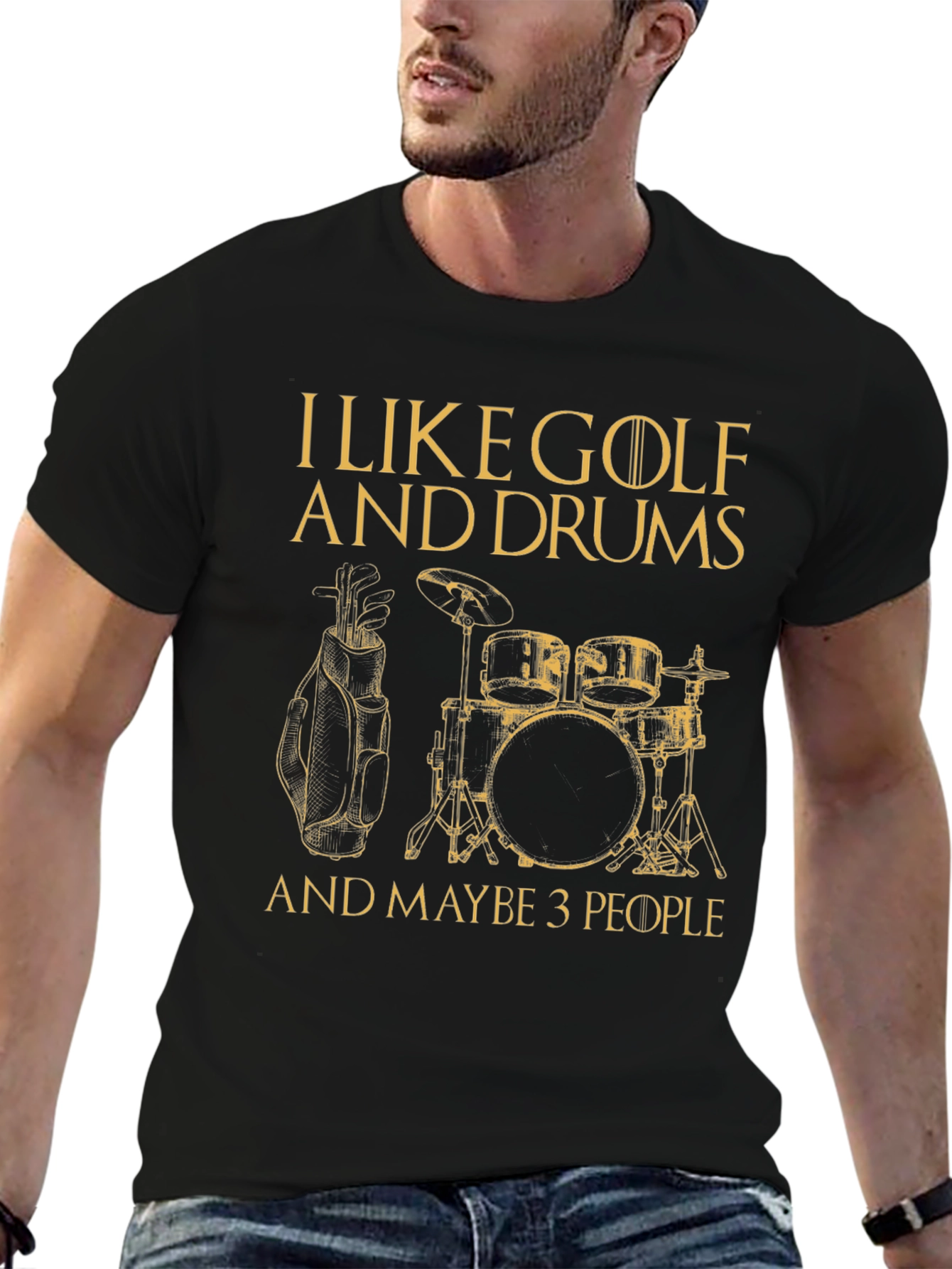 Black Golf & Drums T-Shirt - I Like Golf and Drums and Maybe 3 People view 6