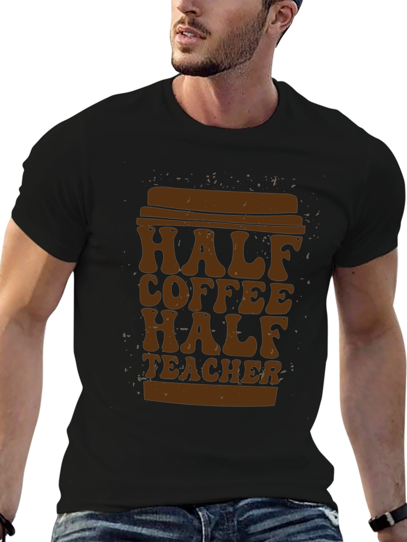 Black Half Coffee Half Teacher T-Shirt - Unique Graphic Tee view 6
