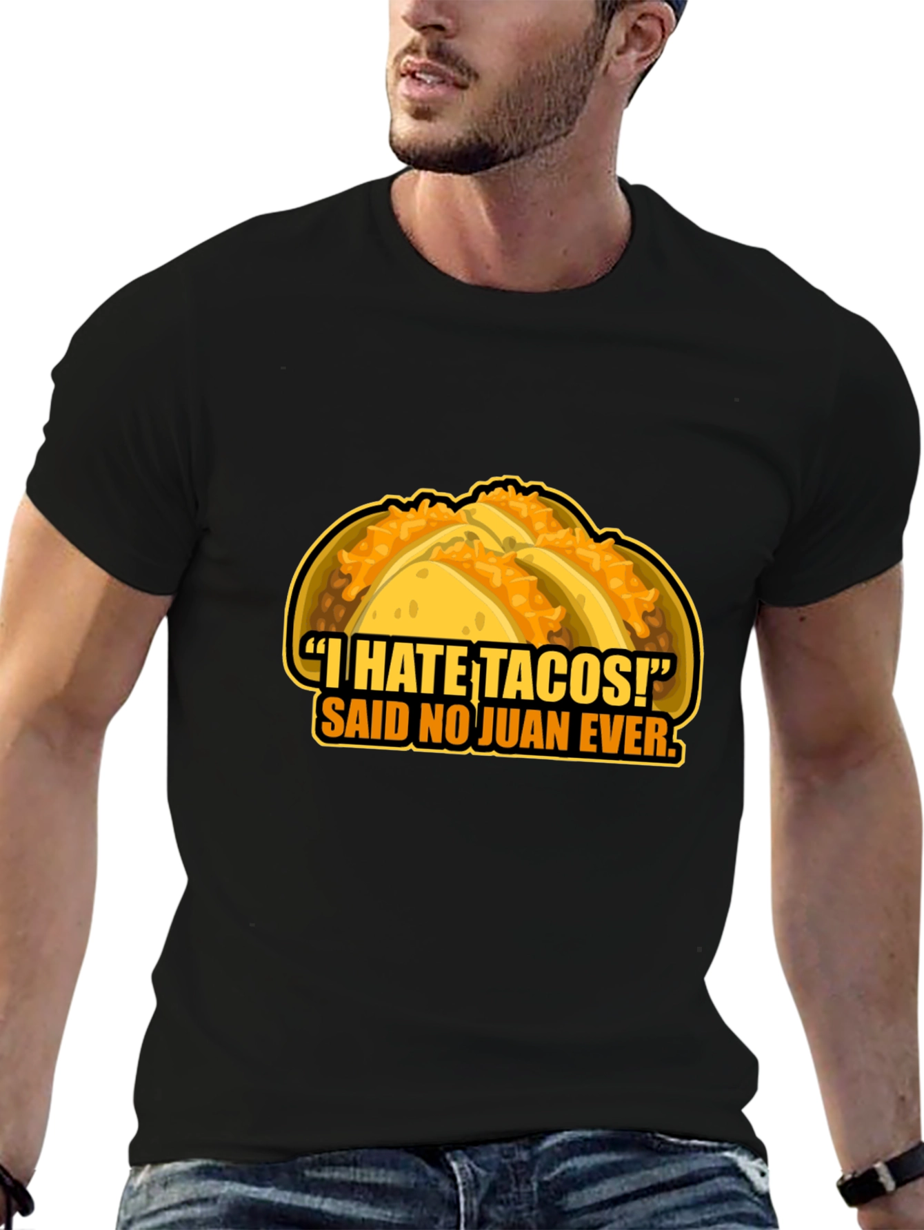 Black Funny 'I Hate Tacos!' Graphic Print T-Shirt view 6