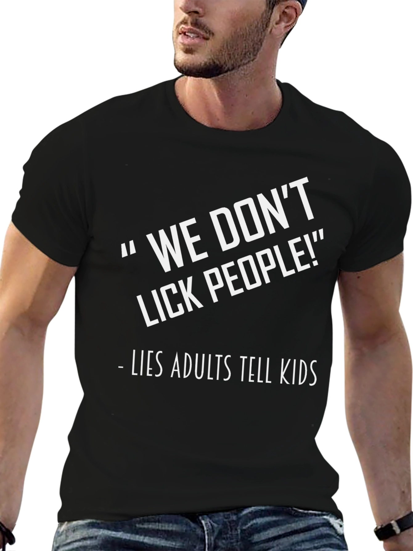 Black Funny "We Don't Lick People" Graphic Tee view 6