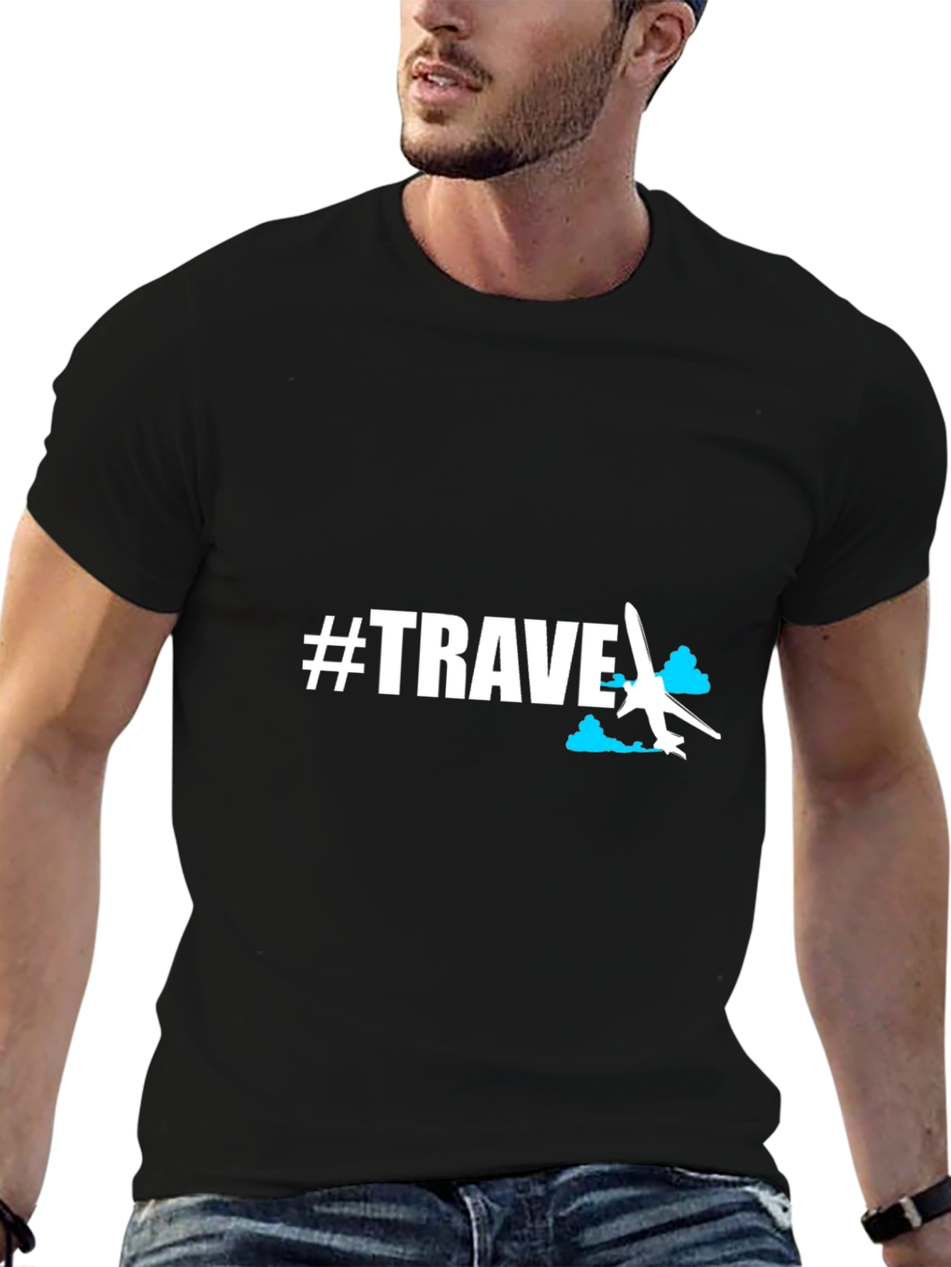 Black #Travel Graphic Tee - Black Crew Neck T-Shirt view 6