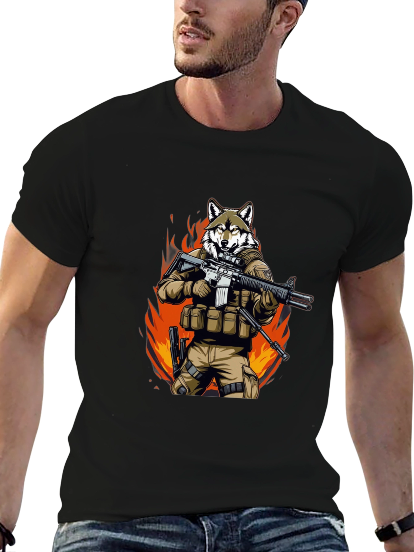 Black Tactical Wolf T-Shirt - Military Style Graphic Tee view 6