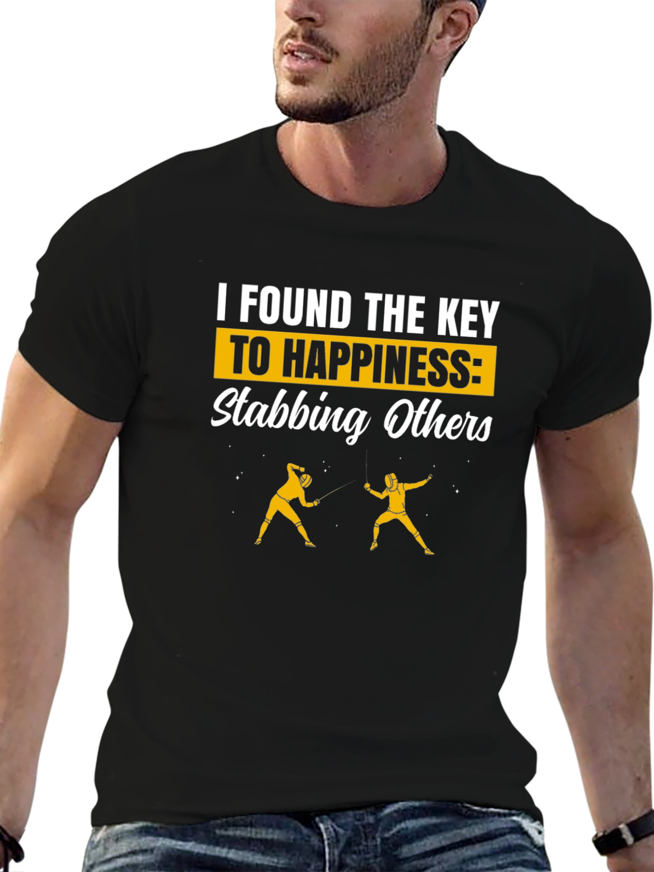 Black Funny Fencing T-Shirt - Key to Happiness view 6