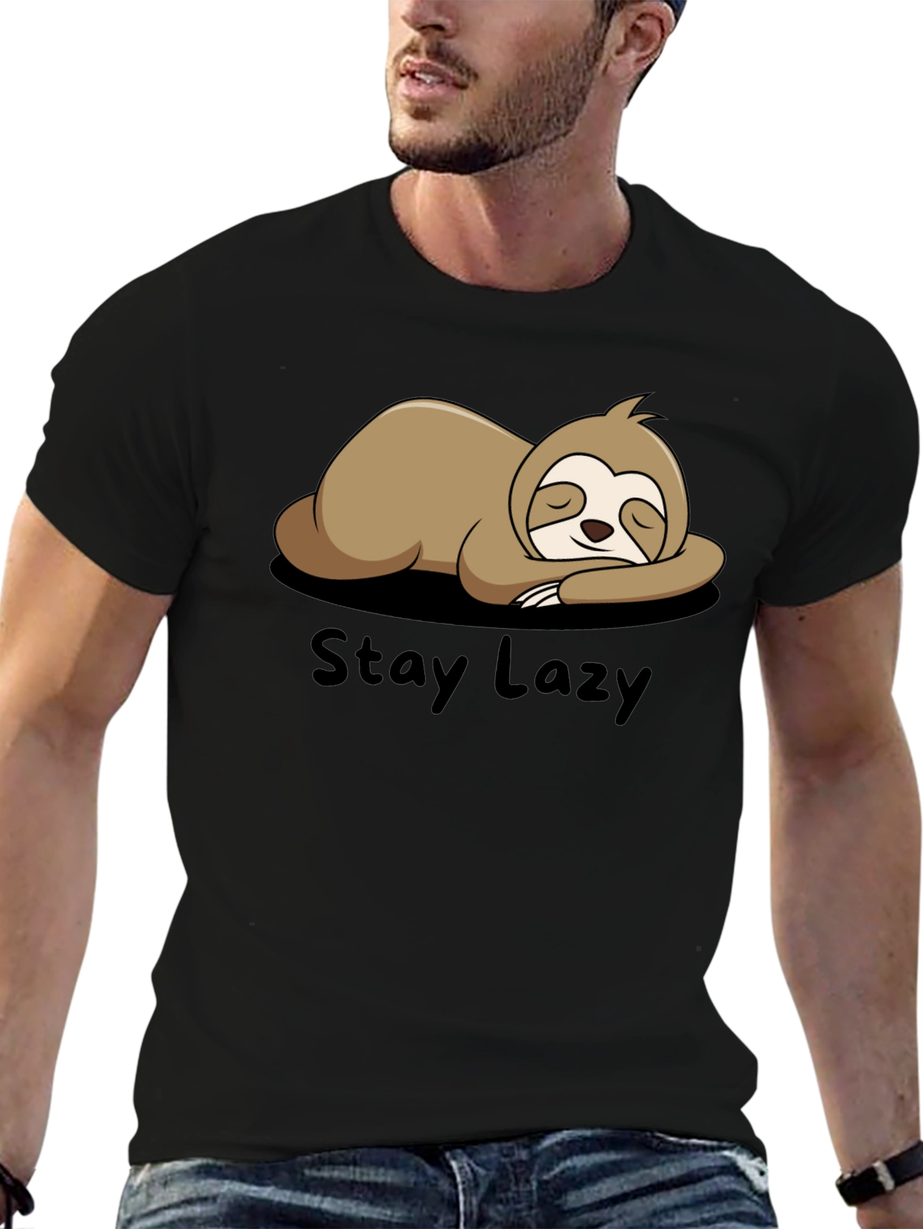 Black Stay Lazy Sloth Graphic Tee - Relaxed Fit view 6
