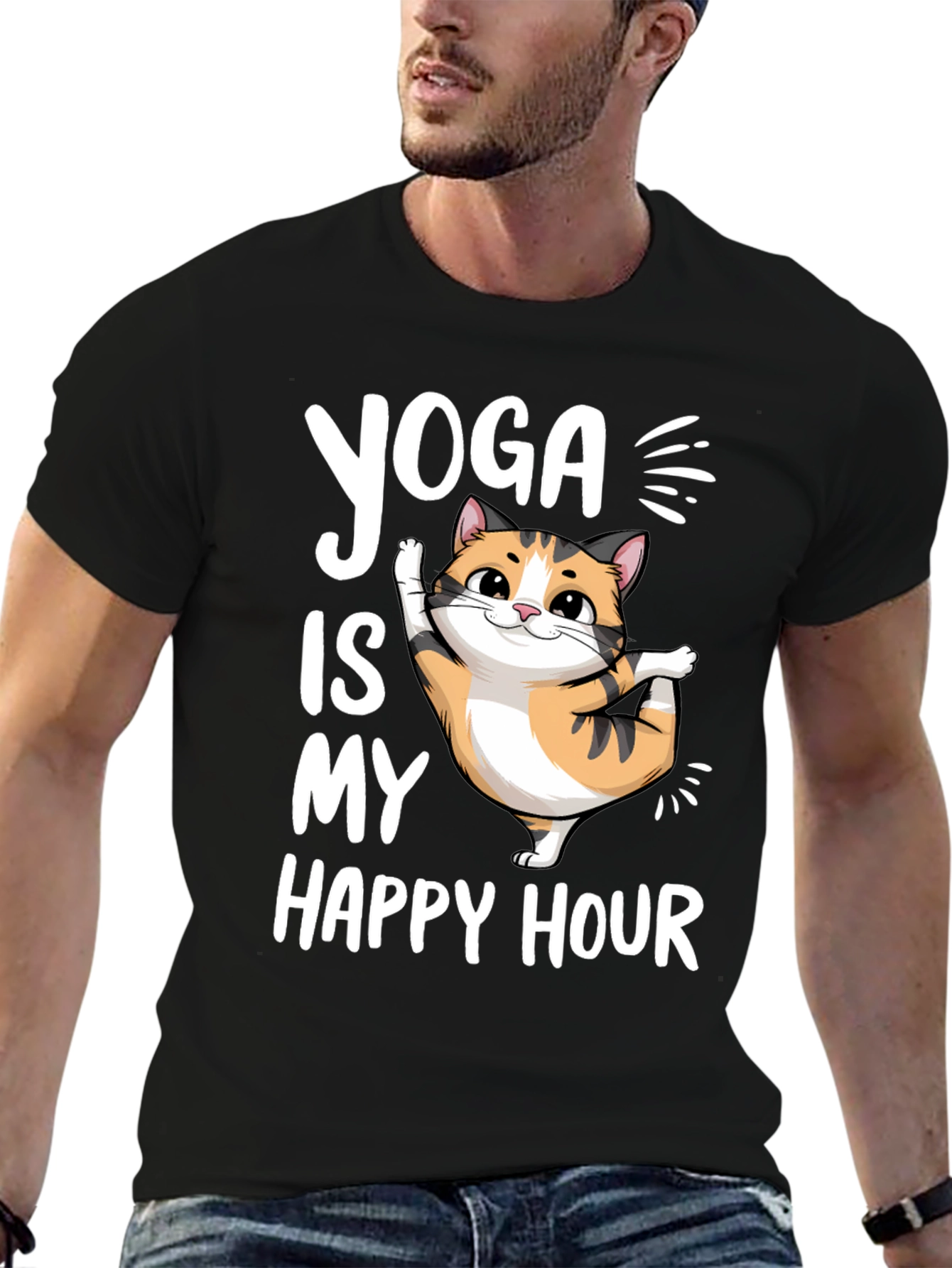 Black Yoga Cat T-Shirt - Happy Hour Tee view 6