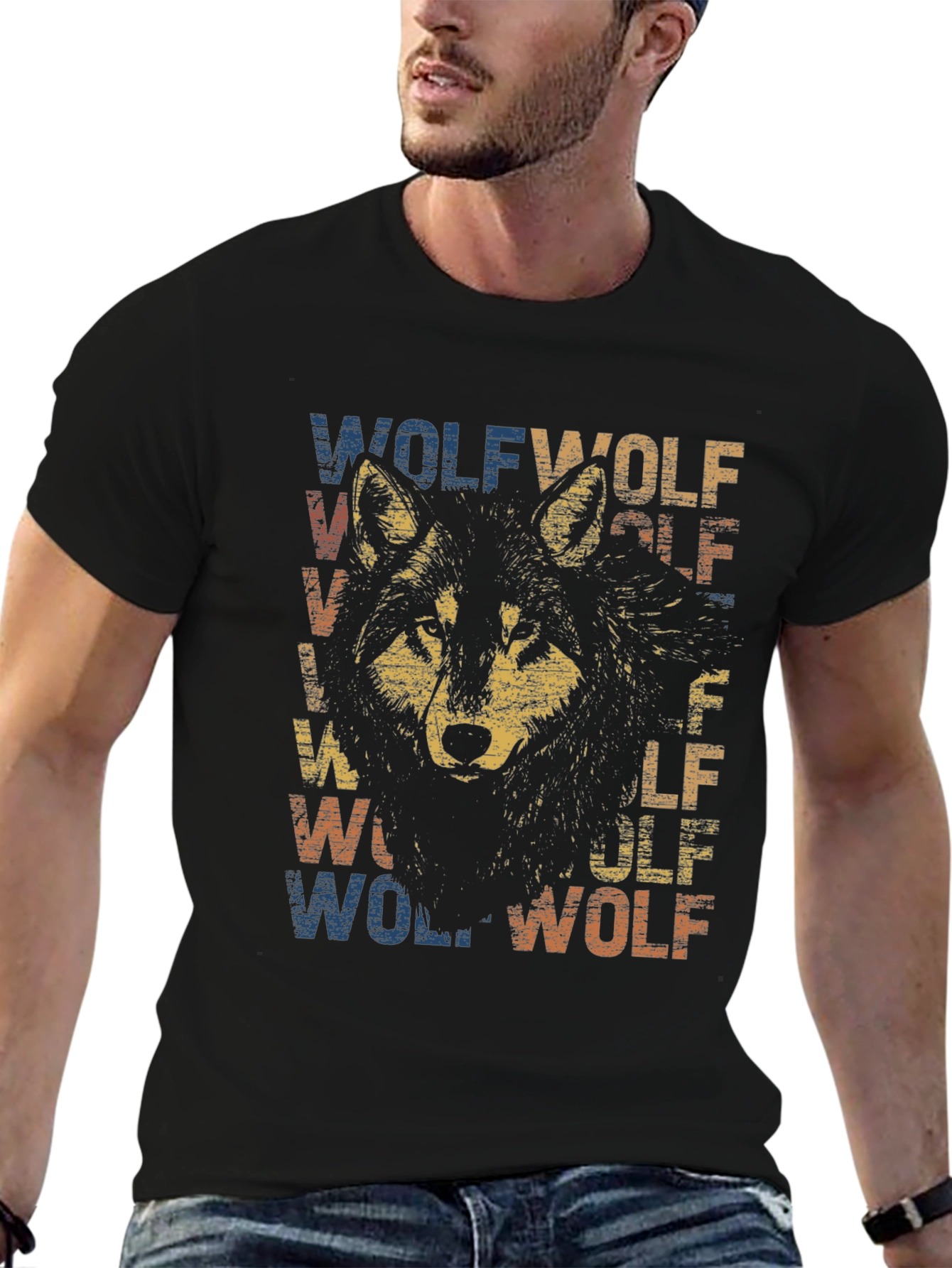 Black Vintage Wolf Graphic T-Shirt - Retro Style Tee view 6