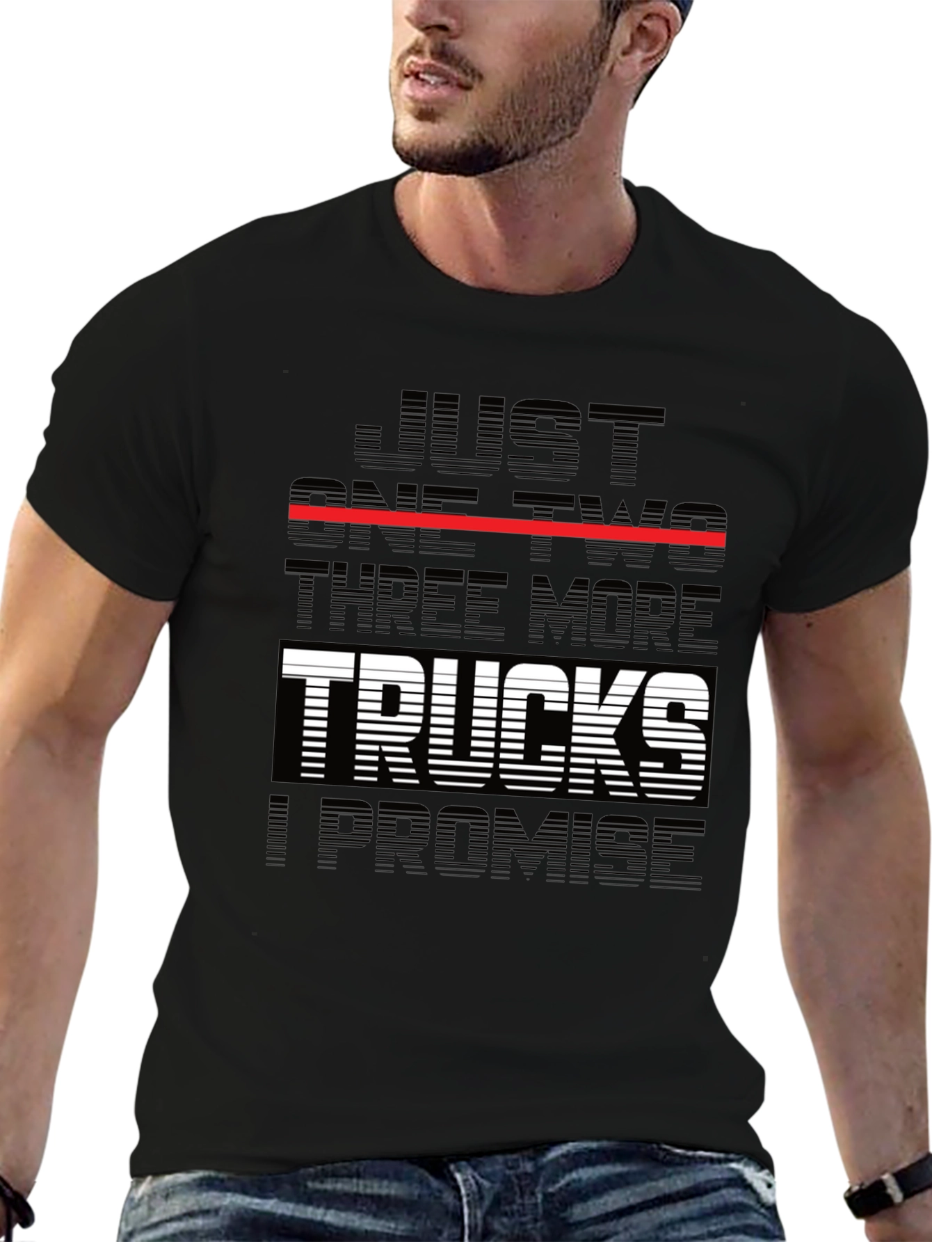 Black Just One Two Three More Trucks T-Shirt view 6