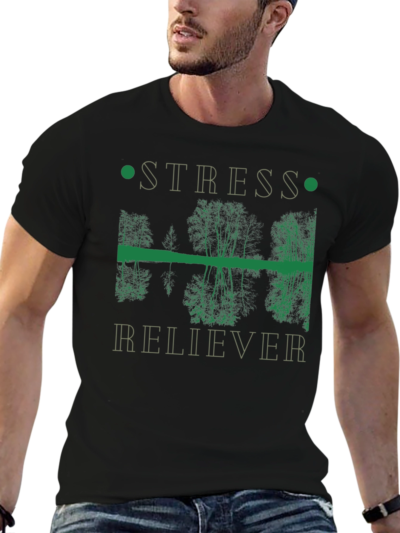 Black Stress Reliever T-Shirt: Nature Reflection Graphic view 6