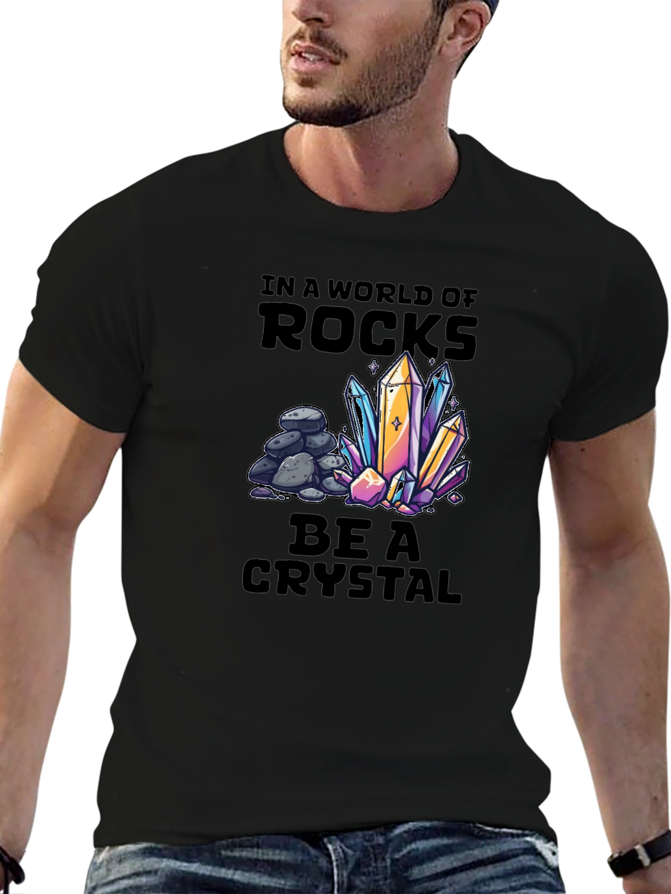 Black Be a Crystal T-Shirt - Unique Graphic Tee view 6