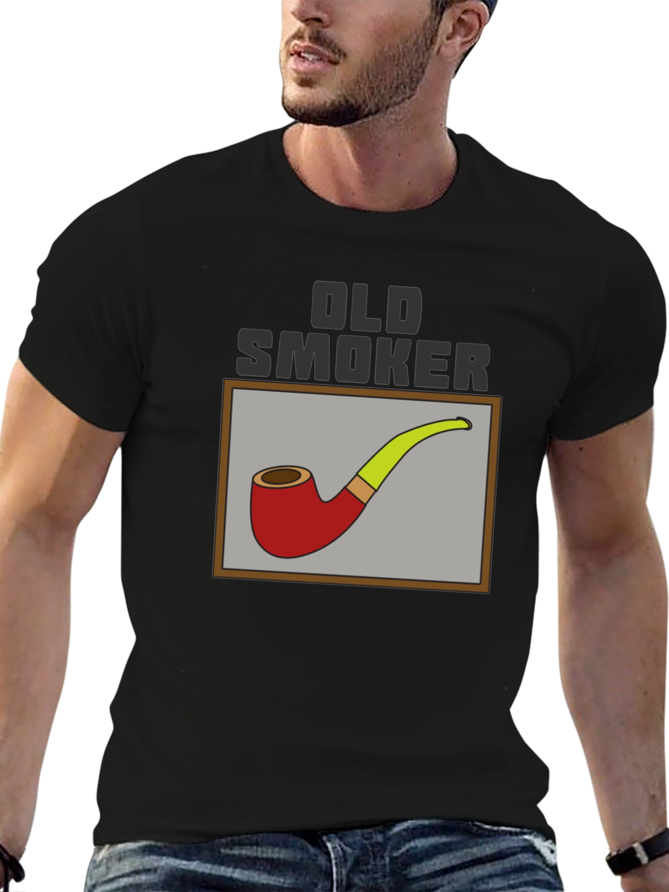 Black Old Smoker Pipe T-Shirt - Classic Design view 6