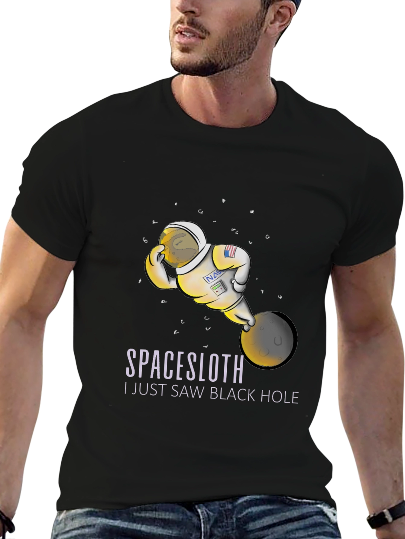 Black Space Sloth Astronaut T-Shirt - I Saw A Black Hole Funny Tee view 6
