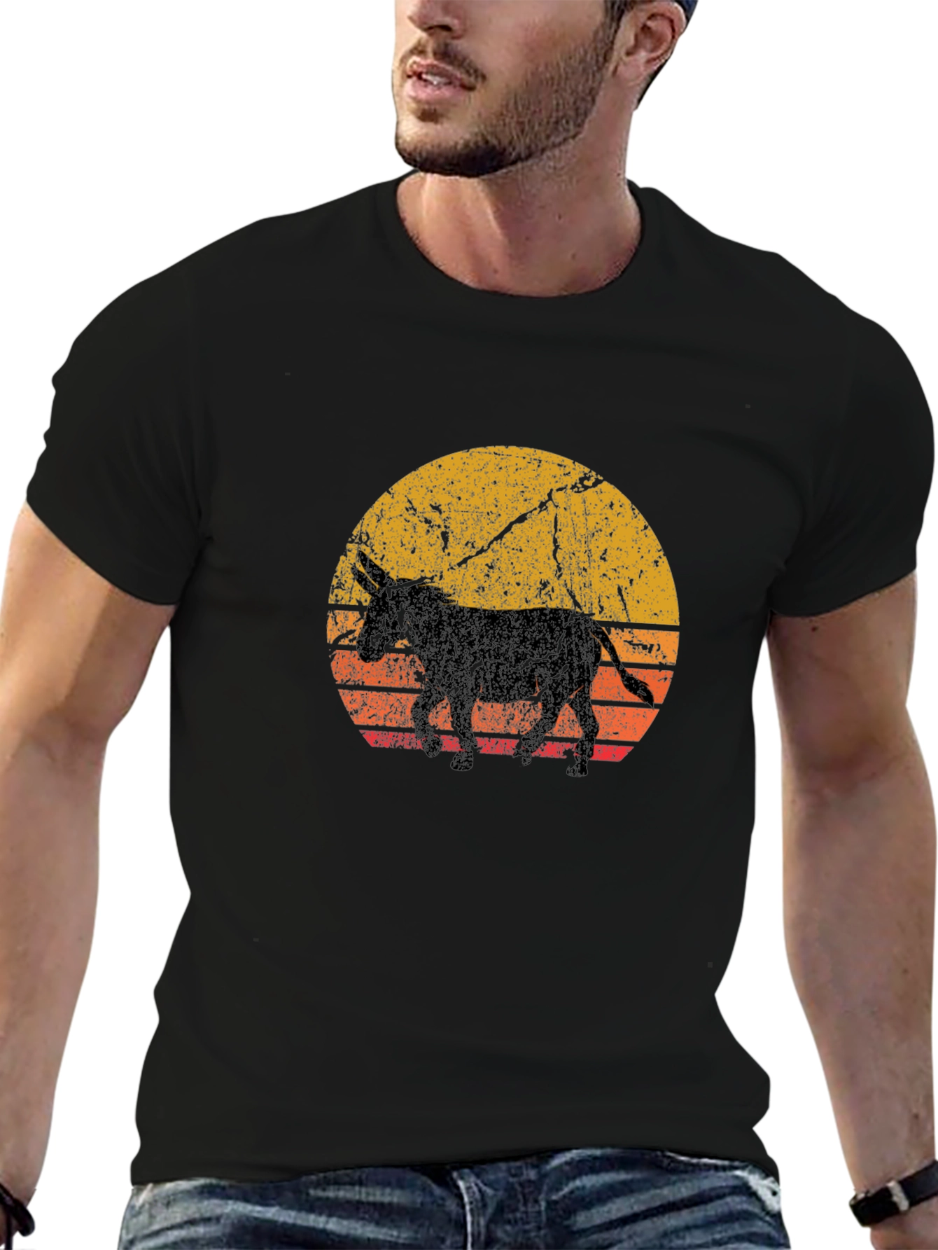 Black Retro Donkey Sunset Graphic Tee view 6
