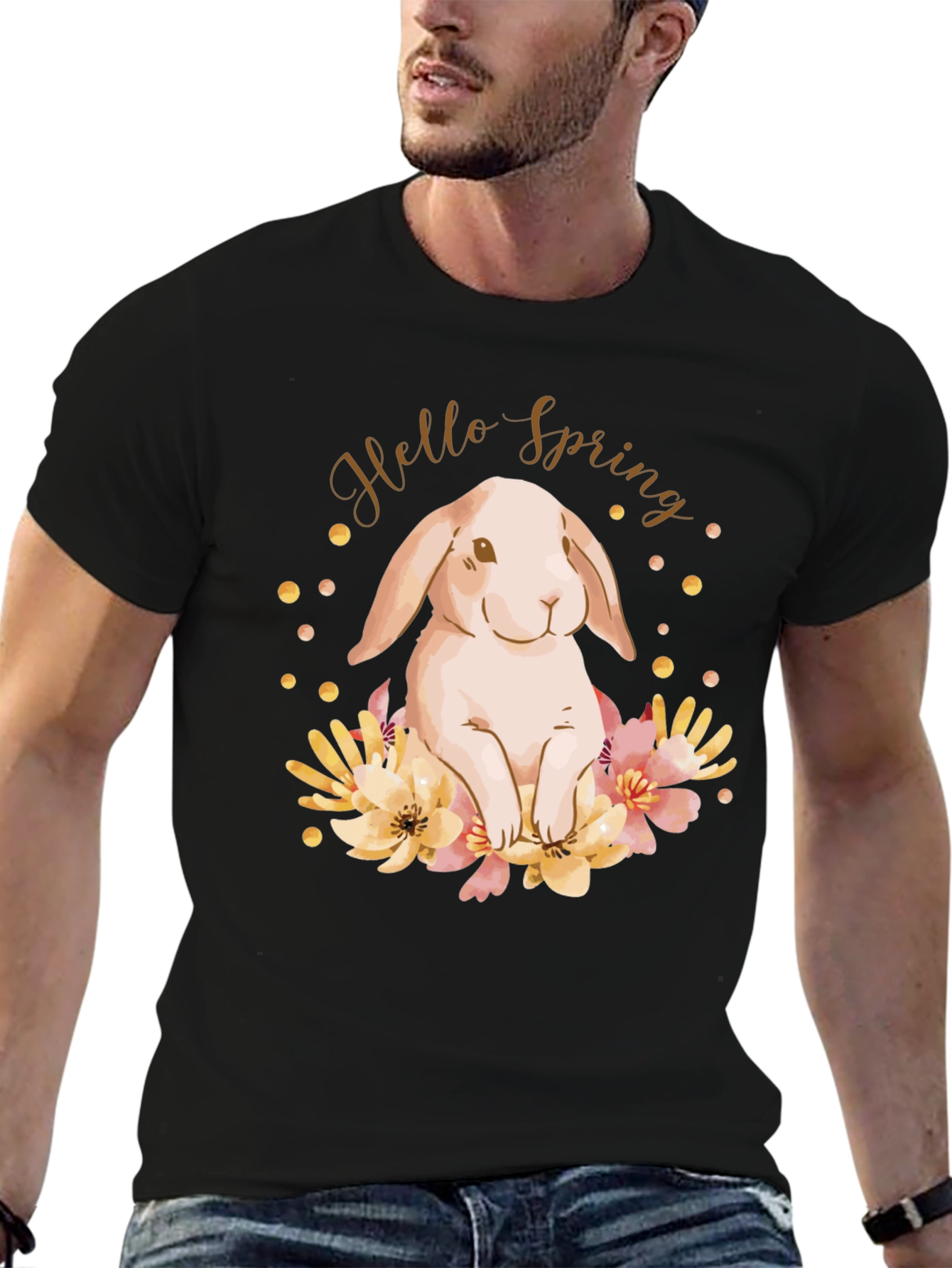 Black Hello Spring Bunny T-Shirt view 6