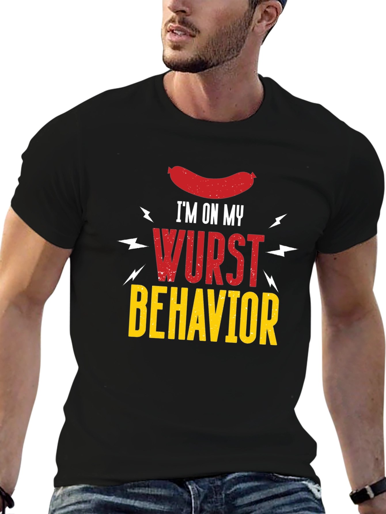 Black Wurst Behavior Graphic T-Shirt - Funny Sausage Tee view 6