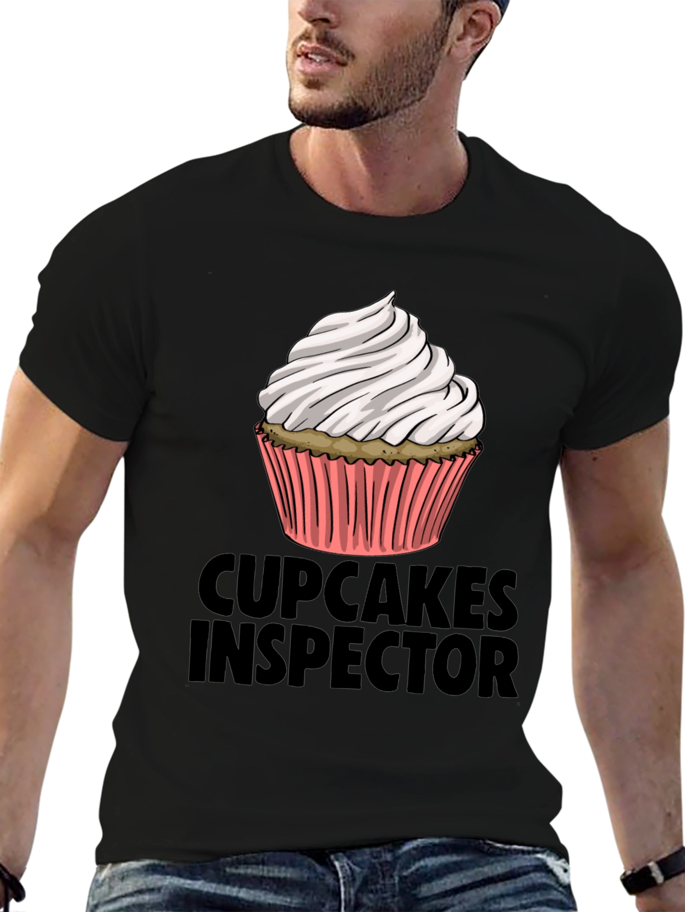 Black Cupcakes Inspector Funny Graphic T-Shirt view 6