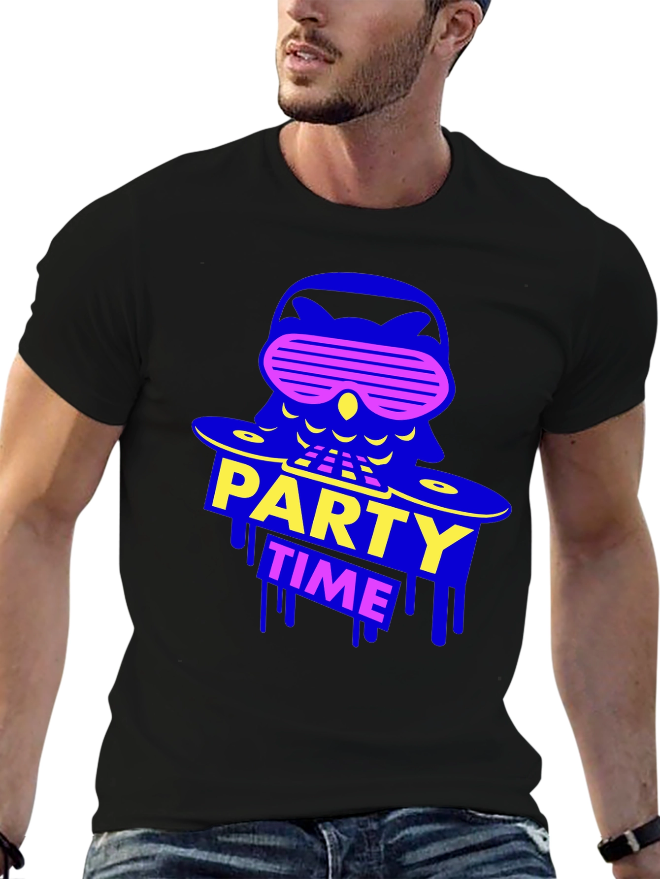 Black Party Time Owl Graphic Tee - Black Crew Neck view 6