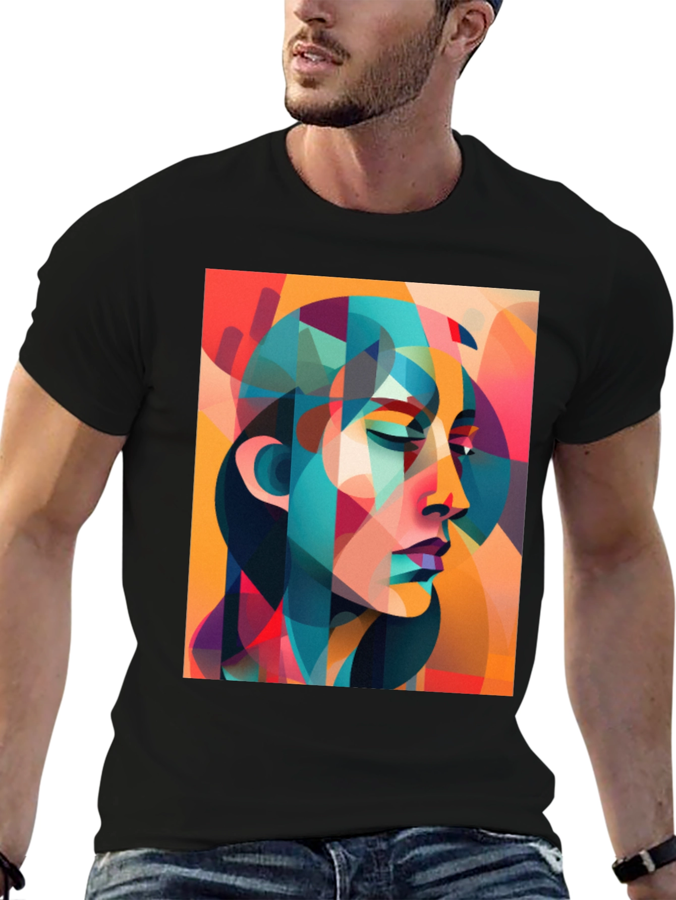 Black Abstract Woman Graphic Tee - Bold Artistic Design view 6