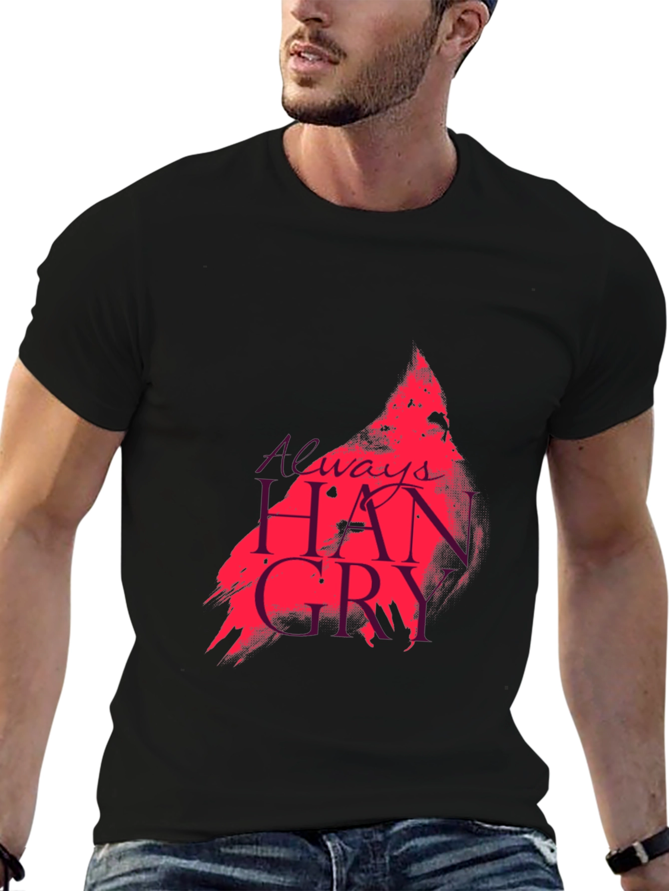 Black Always Hangry Graphic Tee - Black Cotton T-Shirt view 6