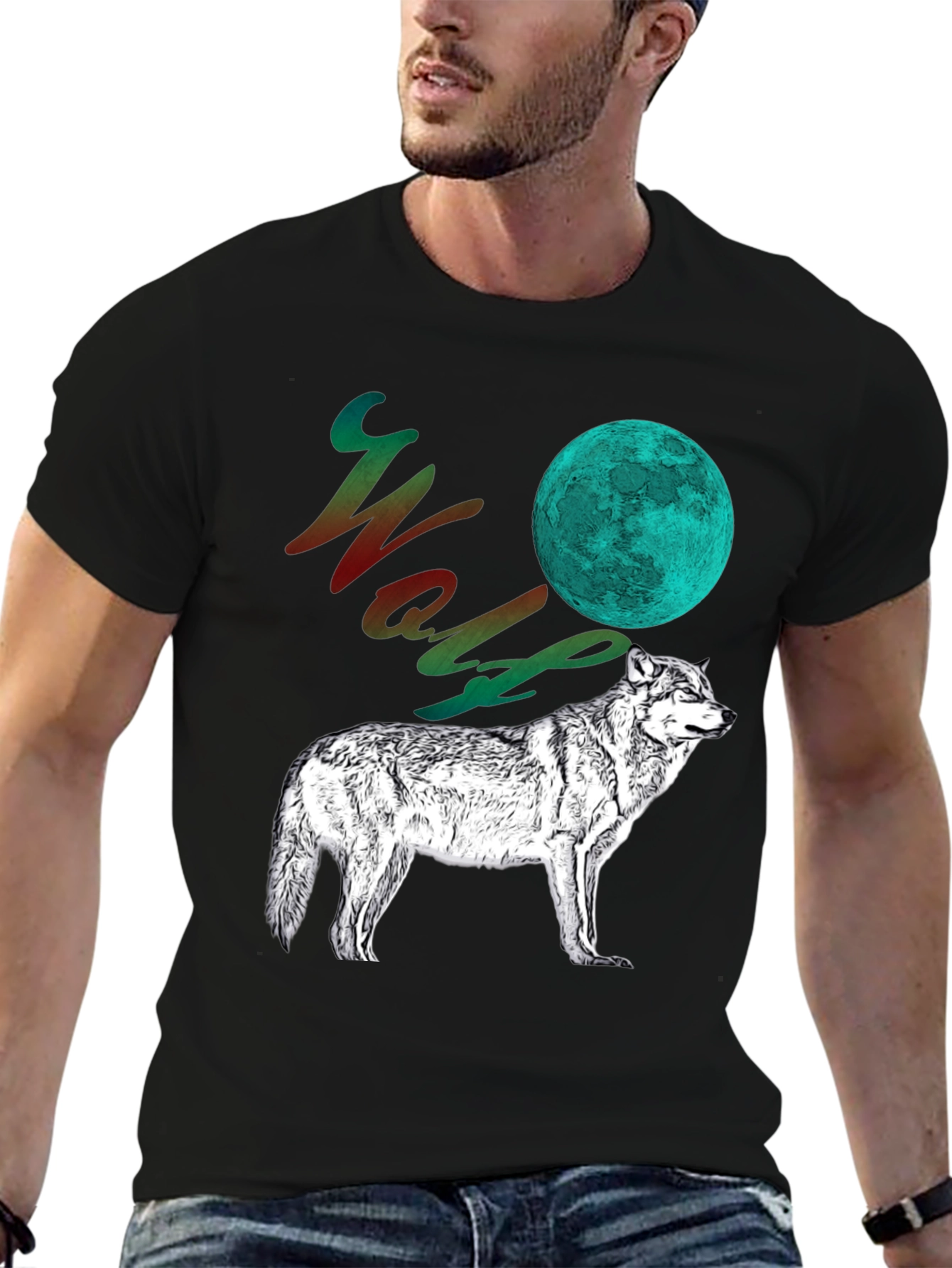 Black Wolf Moon Graphic Tee - Men's Black T-Shirt view 6