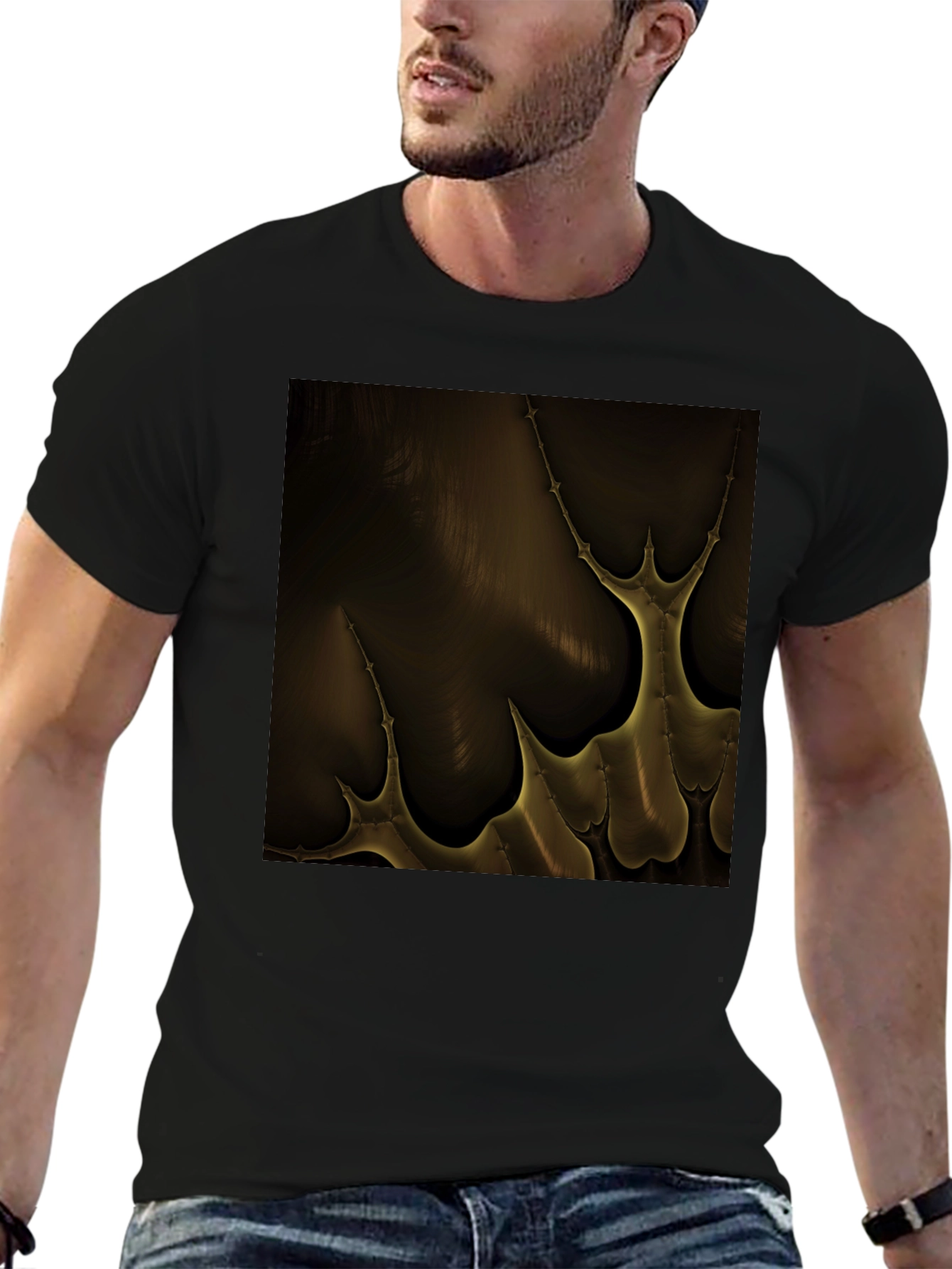 Black Abstract Gold Pattern Black T-Shirt view 6