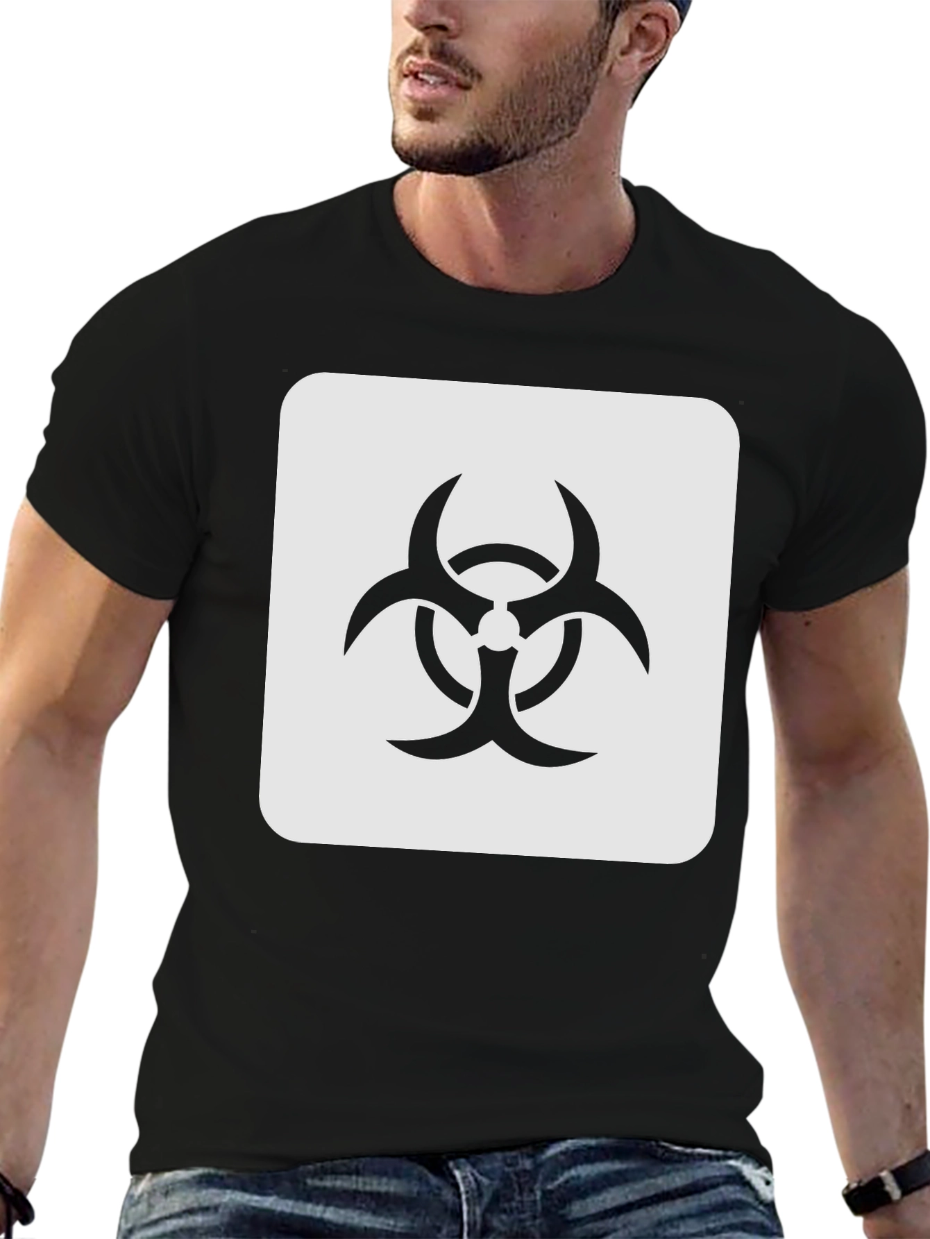 Black Biohazard Symbol Graphic Tee - Black Cotton Blend T-Shirt view 6