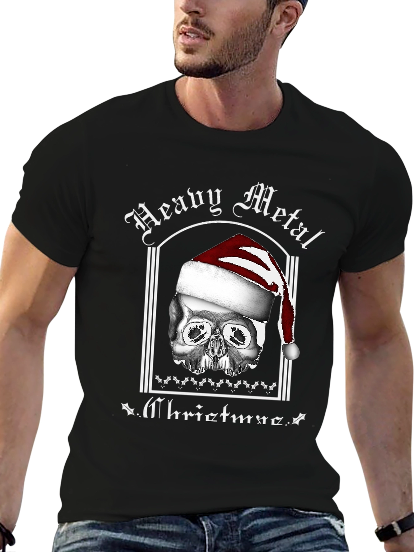 Black Heavy Metal Christmas Skull T-Shirt view 6