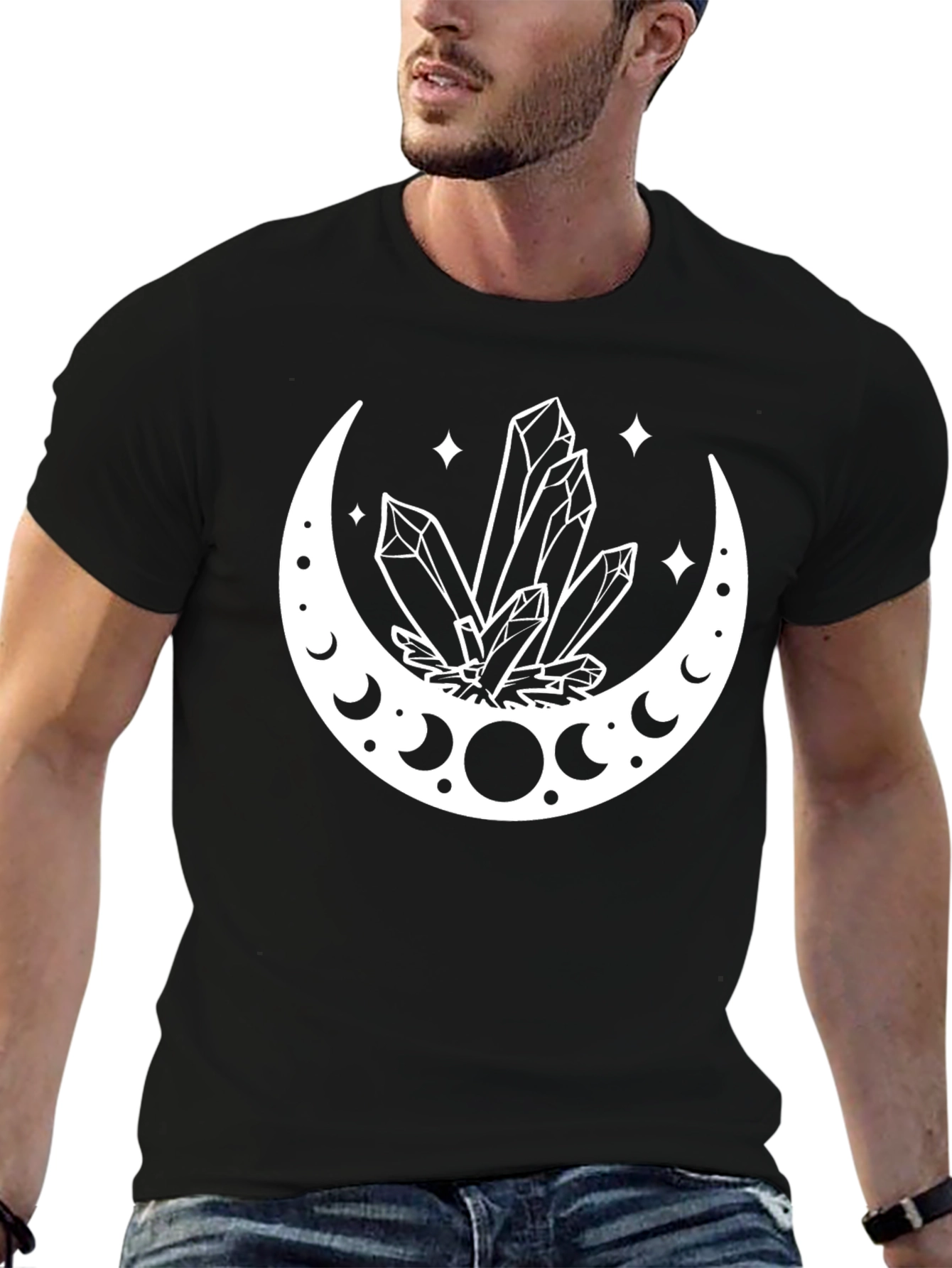 Black Crystals & Crescent Moon Graphic Tee - Black view 6
