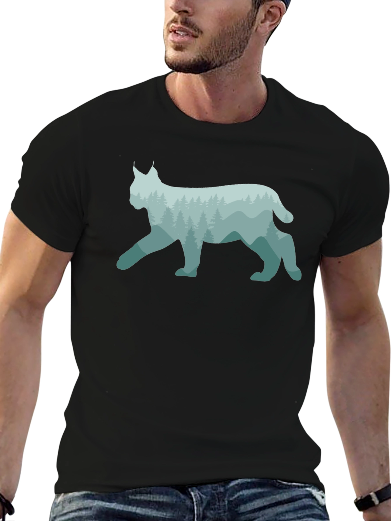 Lynx Forest Silhouette Black T-Shirt - 6