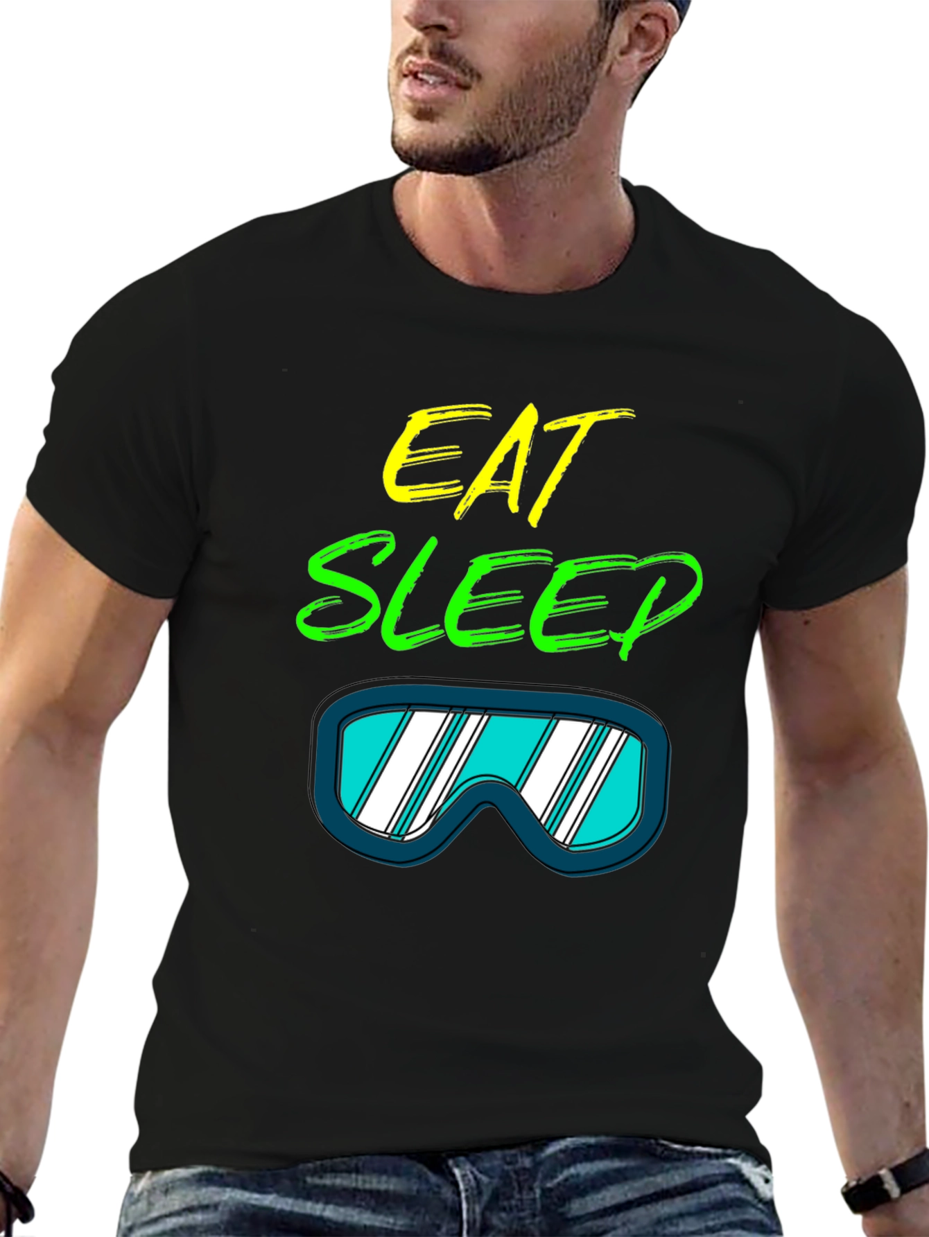 Black Eat Sleep Ski T-Shirt: Cool Ski Goggles Graphic Tee view 6
