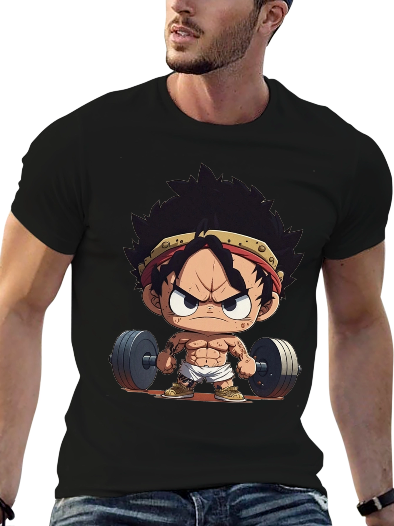 Black Anime Gym T-Shirt: Strong Luffy view 6